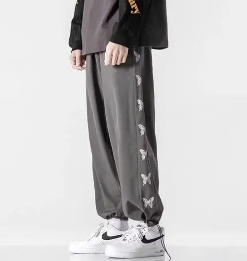 image of Vintage Japanese Style Butterfly Sweatpants in Grey, Men's (Size 34)