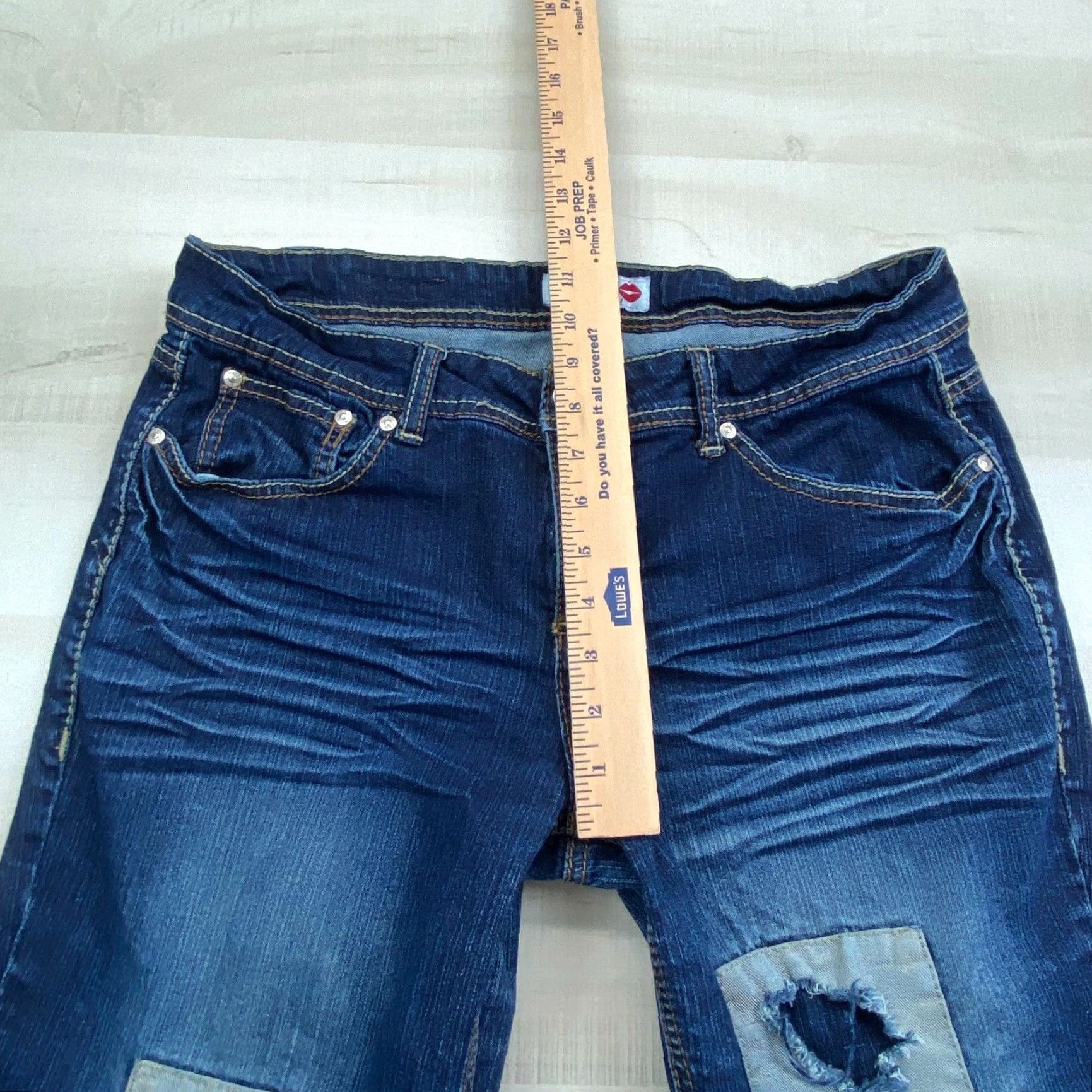 Vintage What About Me Womens Dark Wash Distressed Bootcut Jeans Juniors 11 Blue Size 32" / US 10 / IT 46 - 6 Thumbnail