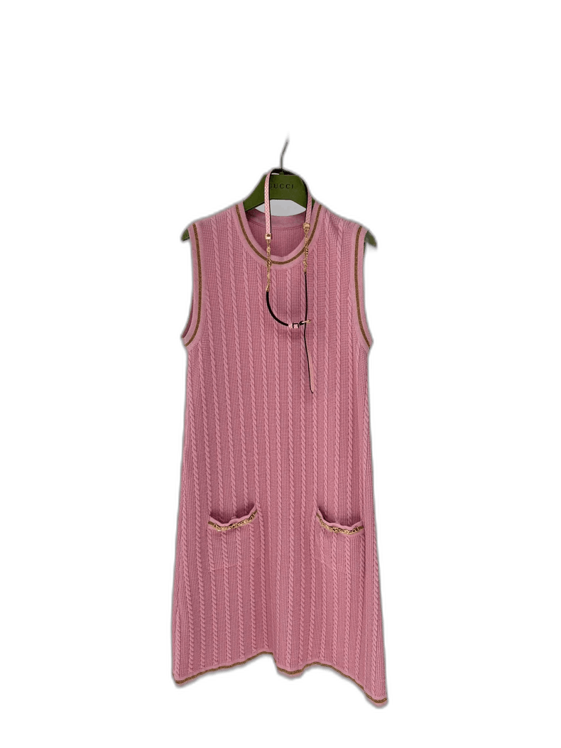 Gucci Gucci Pink Knit Dress with Belt-2506 Size XS / US 0-2 / IT 36-38 - 1 Thumbnail