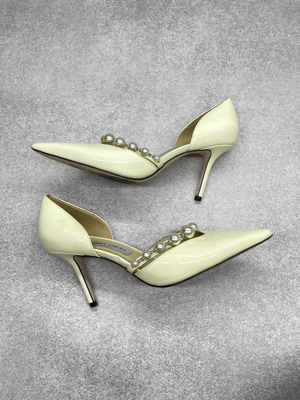 Jimmy Choo Jimmy Choo Beige Patent Leather Aurelie 85 Pump Heels Size US 9 / IT 39 - 8 Thumbnail