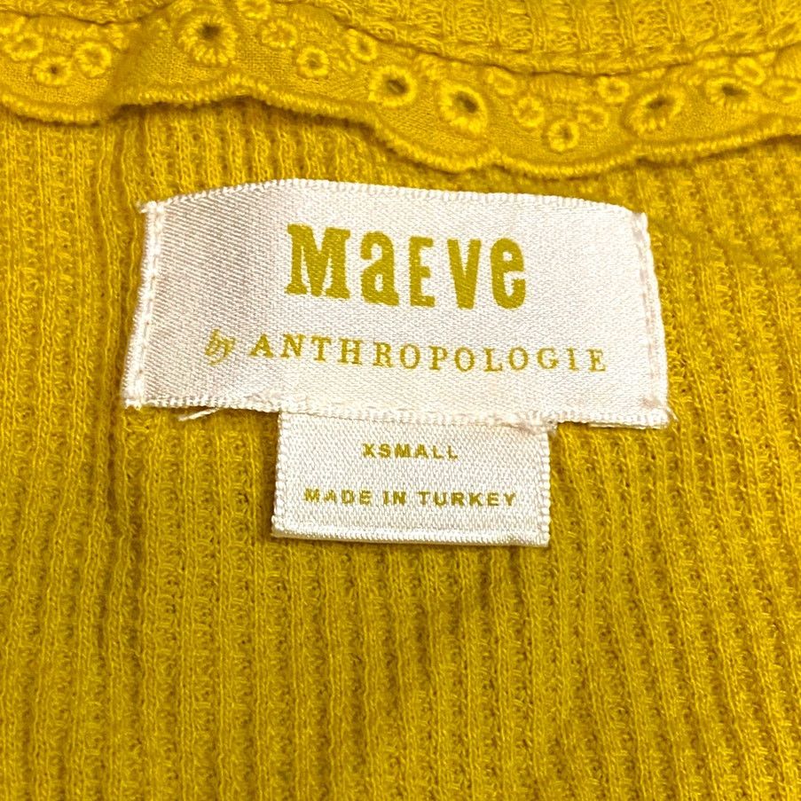 Anthropologie Maeve by Anthropologie Mustard Tiered Cotton Waffle Top XS Size XS / US 0-2 / IT 36-38 - 6 Thumbnail