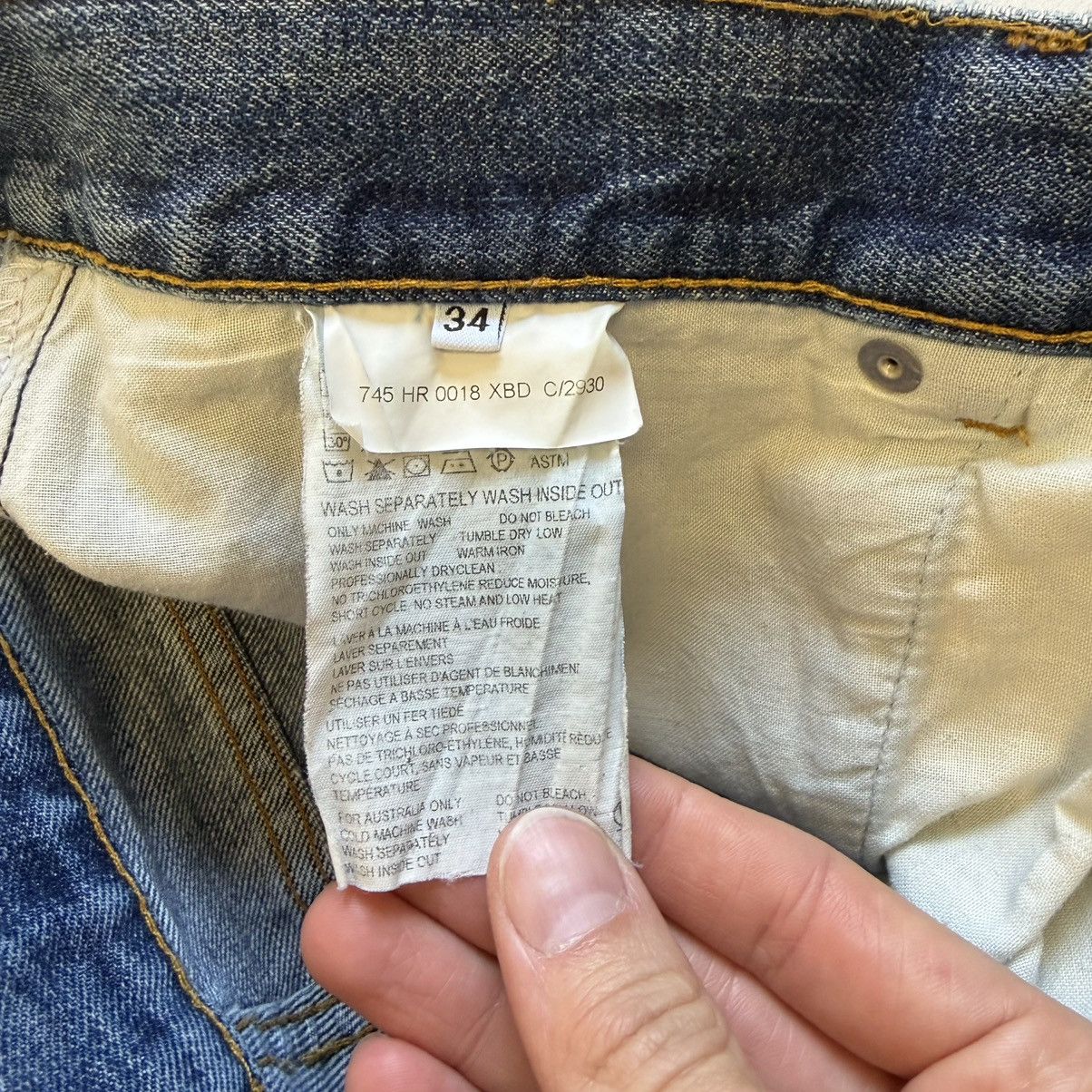 Helmut Lang OG ‘Thrashed Whiskered’ Blue Denim Jeans Size US 34 / EU 50 - 7 Thumbnail