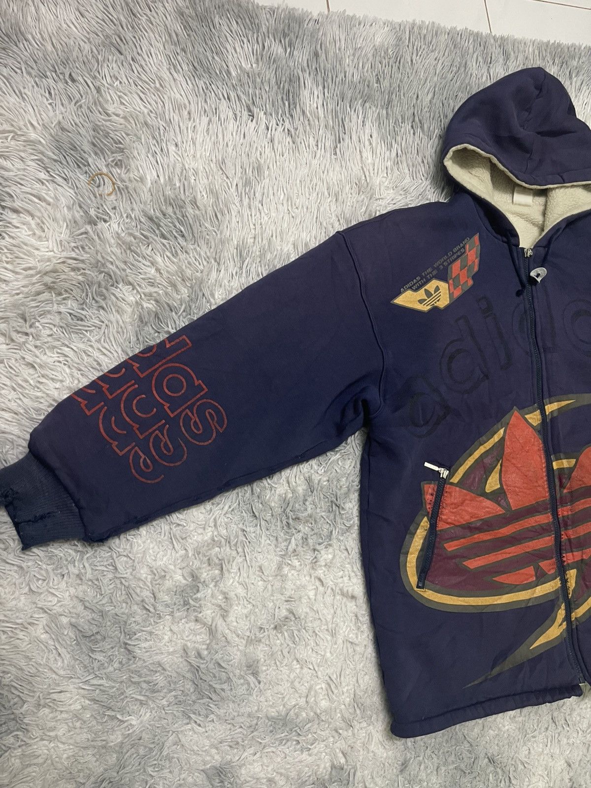 Adidas 90s ADIDAS HOODIE ZIPPER UP RARE DESIGN DISTRESSED Size US XL / EU 56 / 4 - 3 Thumbnail