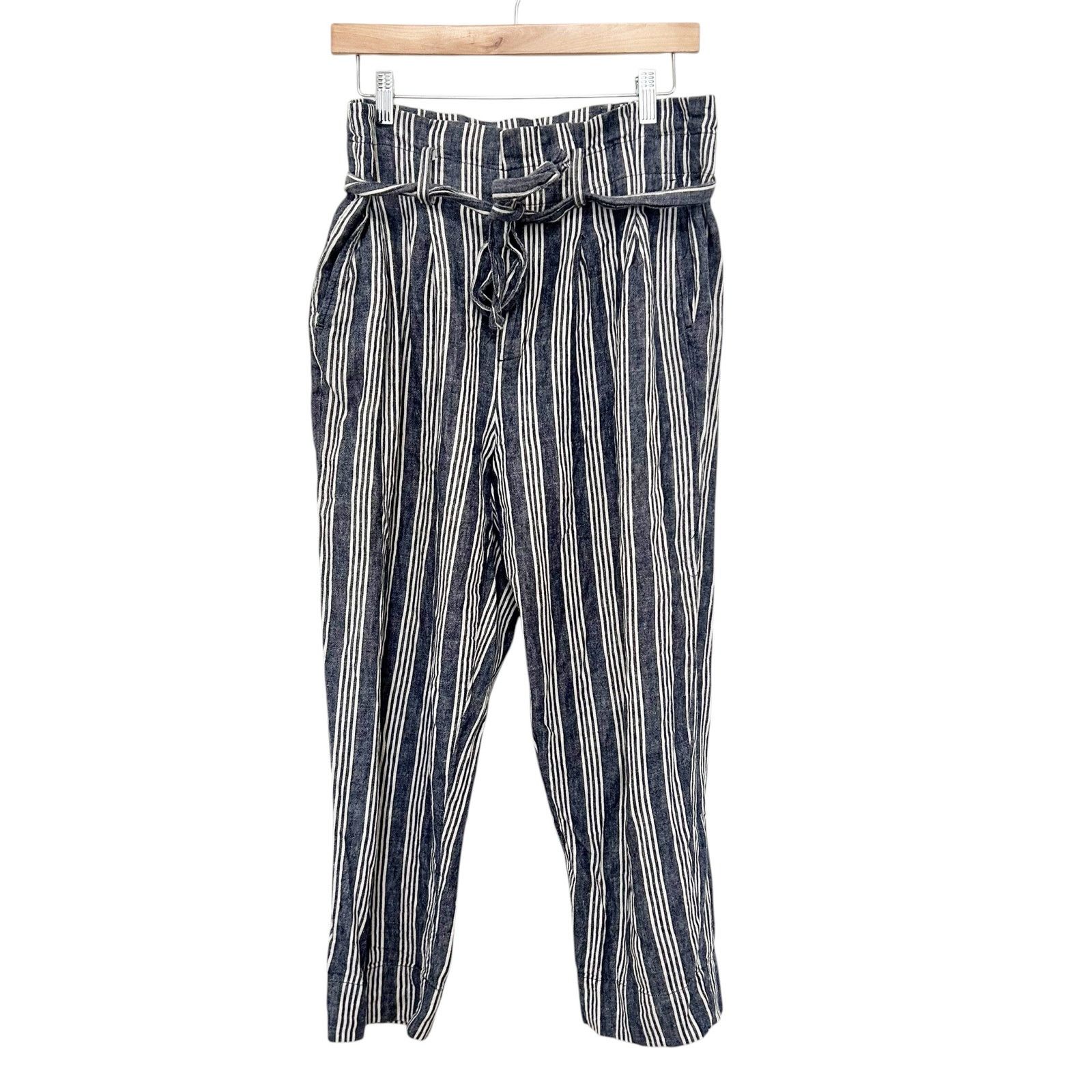 Madewell Madewell Linen Blend Paperbag Belted Indigo Pants Sz 6 Size 28" / US 6 / IT 42 - 1 Thumbnail