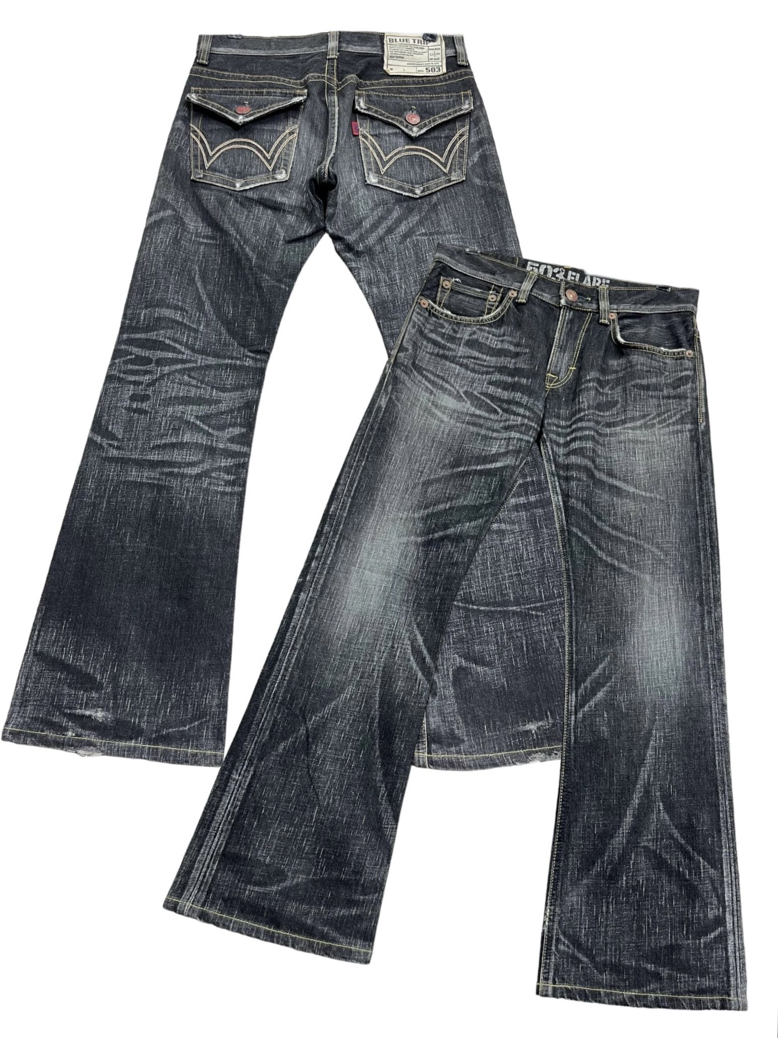 Edwin 🔥DOPE FLARE! VERY RARE Black EDWIN BLUE TRIP Made In JAPAN Size US 29 - 4 Thumbnail