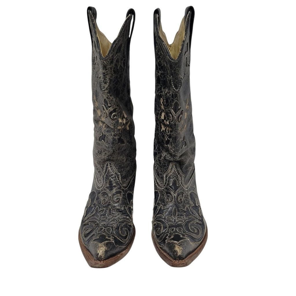 Other Corral Vintage Black Distressed Lizard Western Boots Size US 9.5 / IT 39.5 - 2 Thumbnail