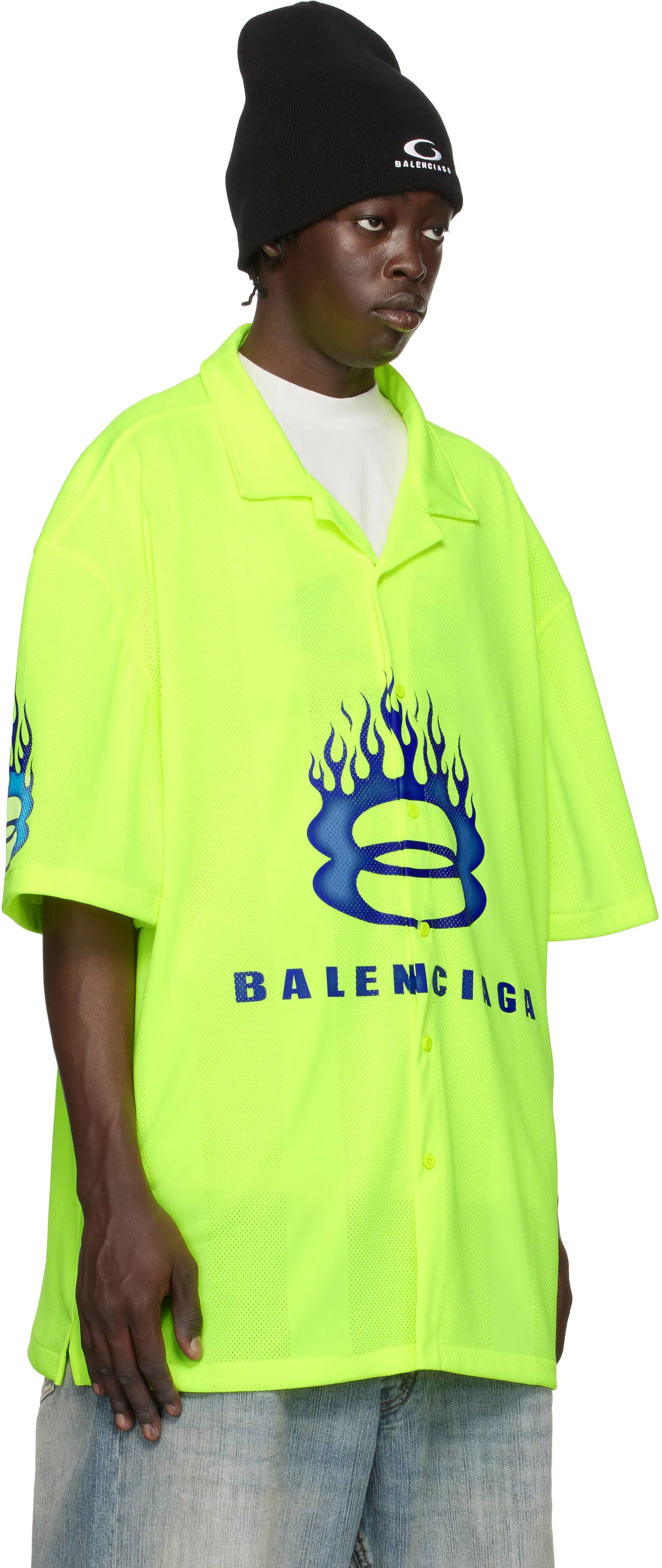 Balenciaga o1mt1gz0725 Short Sleeve Shirt in Fluo Yellow Size US M / EU 48-50 / 2 - 2 Thumbnail