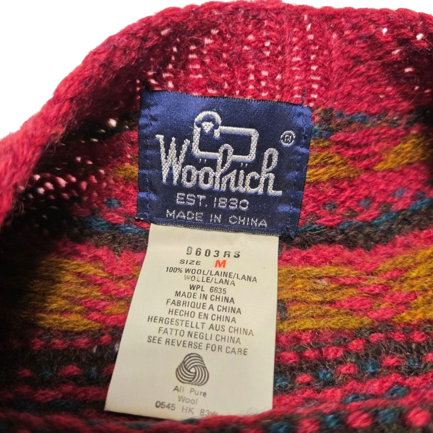 Vintage VINTAGE Woolrich Red Patterned Pure Wool Men's Sweater Size Medium 90s Crew Neck Knit Heavyweight Pullover Long Sleeve Regular Mens Size US M / EU 48-50 / 2 - 4 Thumbnail