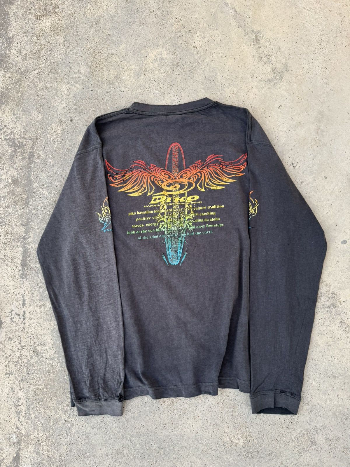 If Six Was Nine Distressed Sun Faded Piko Surf Wear LS Tees Size US M / EU 48-50 / 2 - 1 Thumbnail