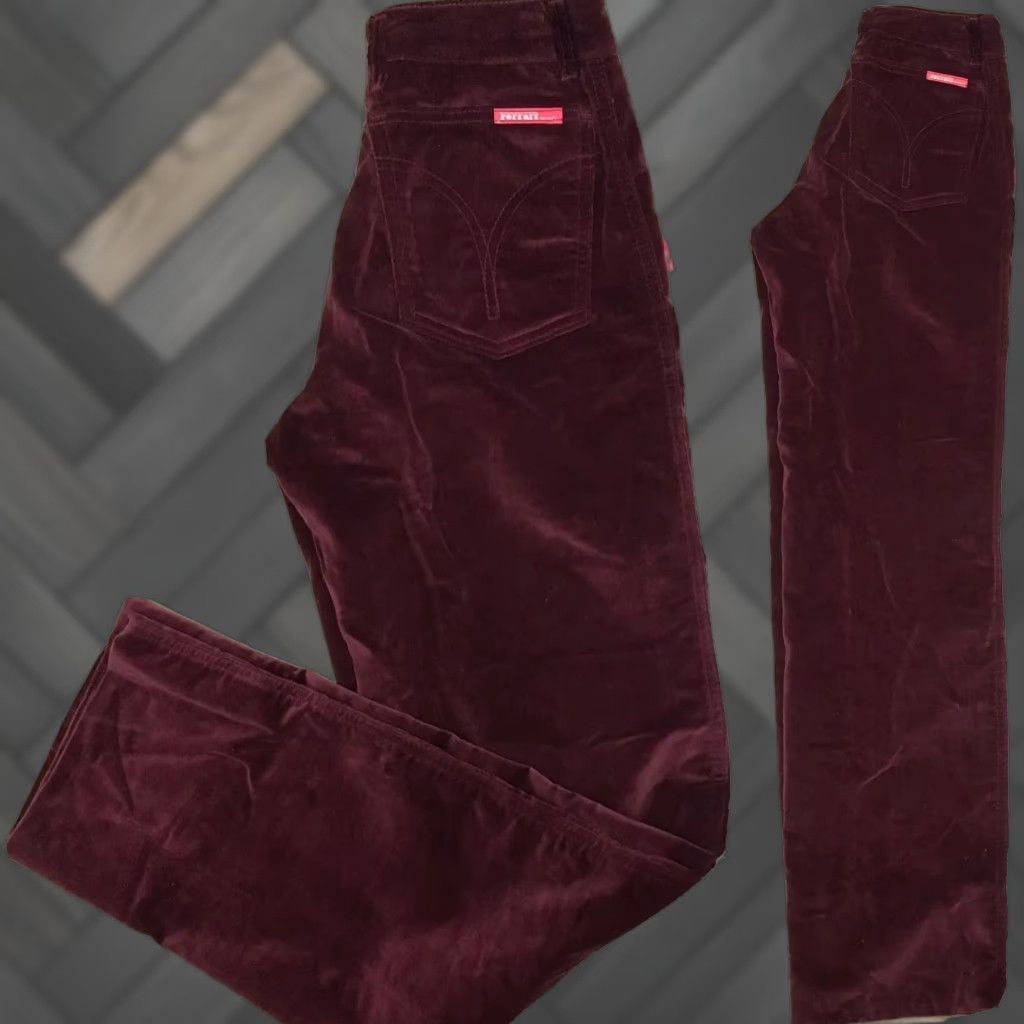 Ferrari VINTAGE Ferrari Velveteen High Waist Pants 27" Waist Sz 40 1970s Disco Brown 100% Cotton Velveteen Mens Size 27" / US 4 / IT 40 - 1 Thumbnail