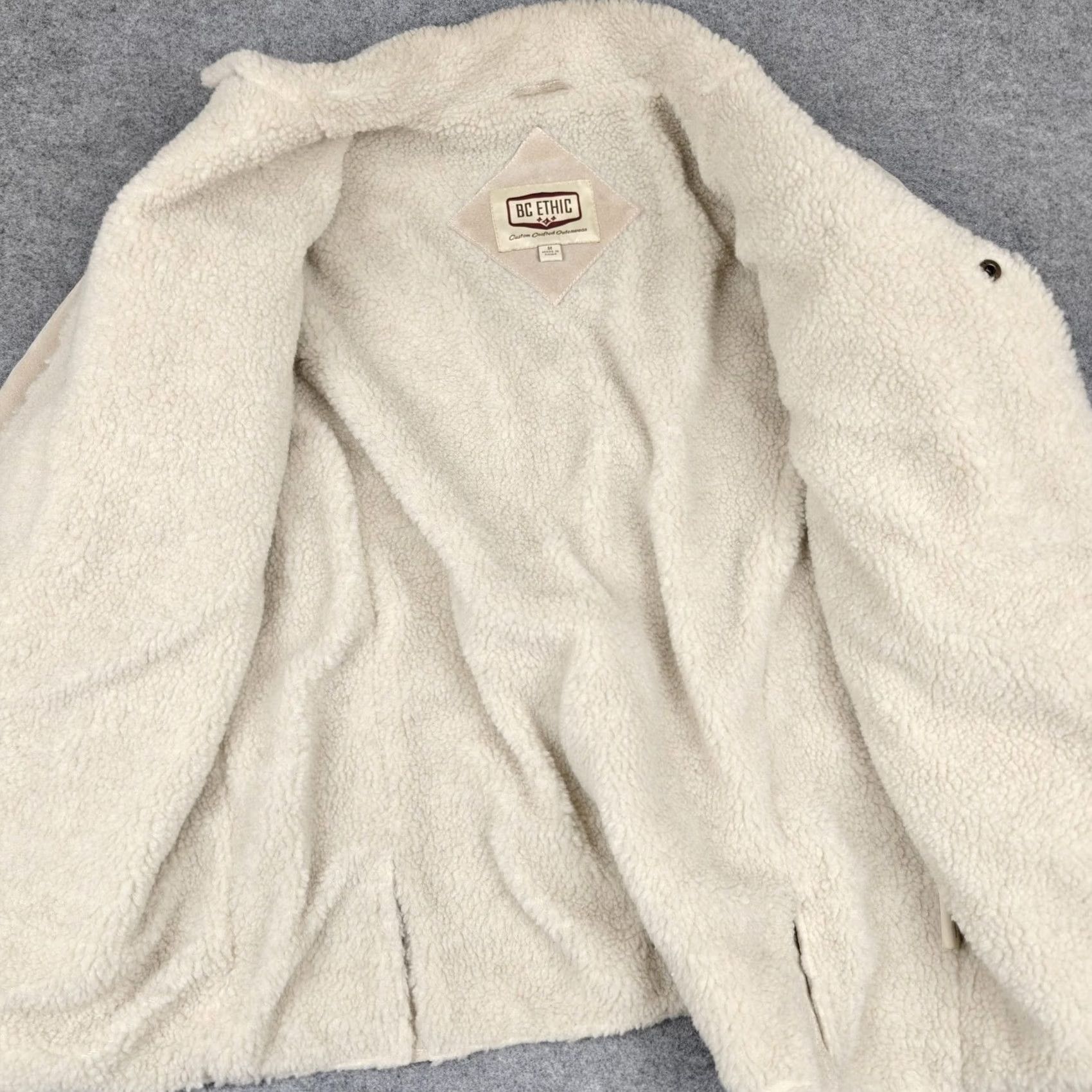 Vintage BC Ethic Jacket Mens Medium Beige Leather Bomber Sherpa Lined Western Snap Size US M / EU 48-50 / 2 - 6 Thumbnail