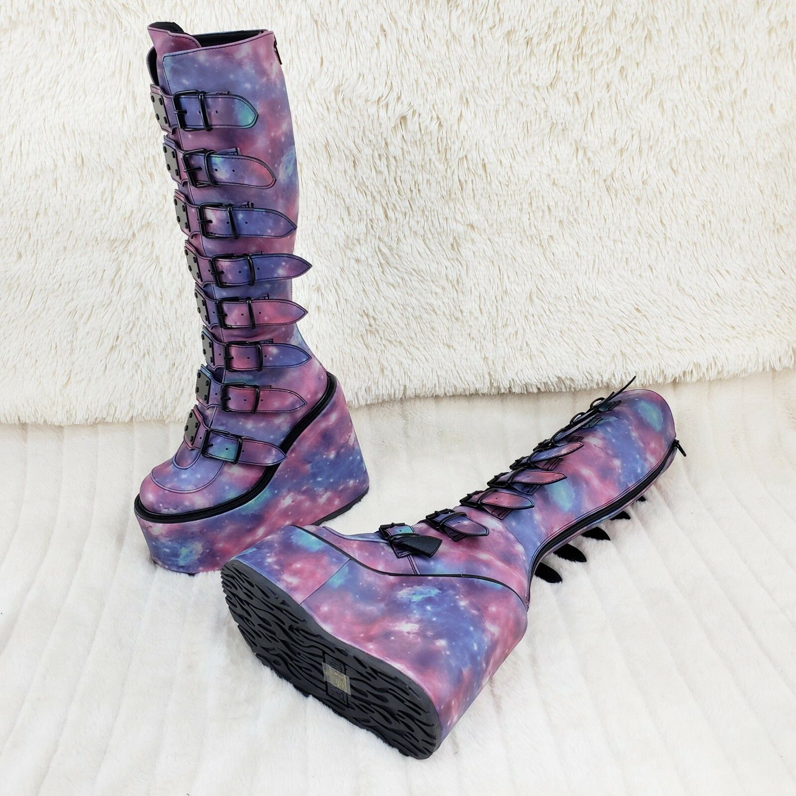 Demonia Cult DEMONIA Swing 815 Reflective Cosmic Goth Knee Boot 5.5" Plat Size US 6 / IT 36 - 3 Thumbnail