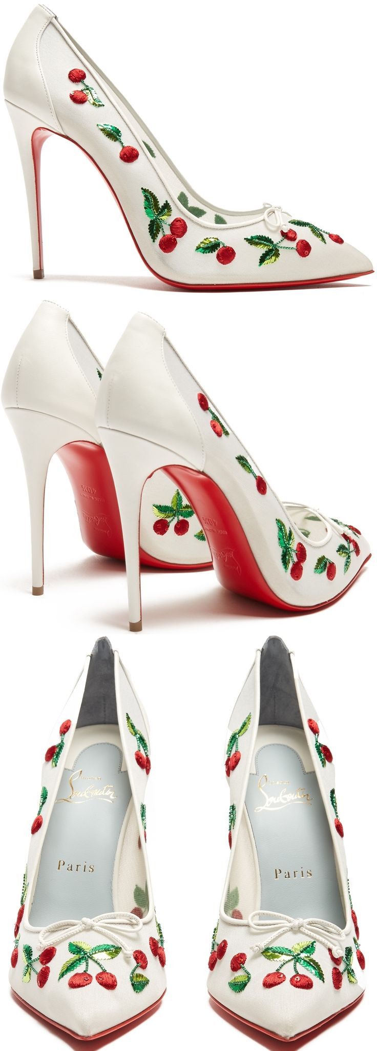 Christian Louboutin Cherrypump 100 Latte White Organza Red Cherry Pump Heel 39.5 Size US 9.5 / IT 39.5 - 22 Thumbnail