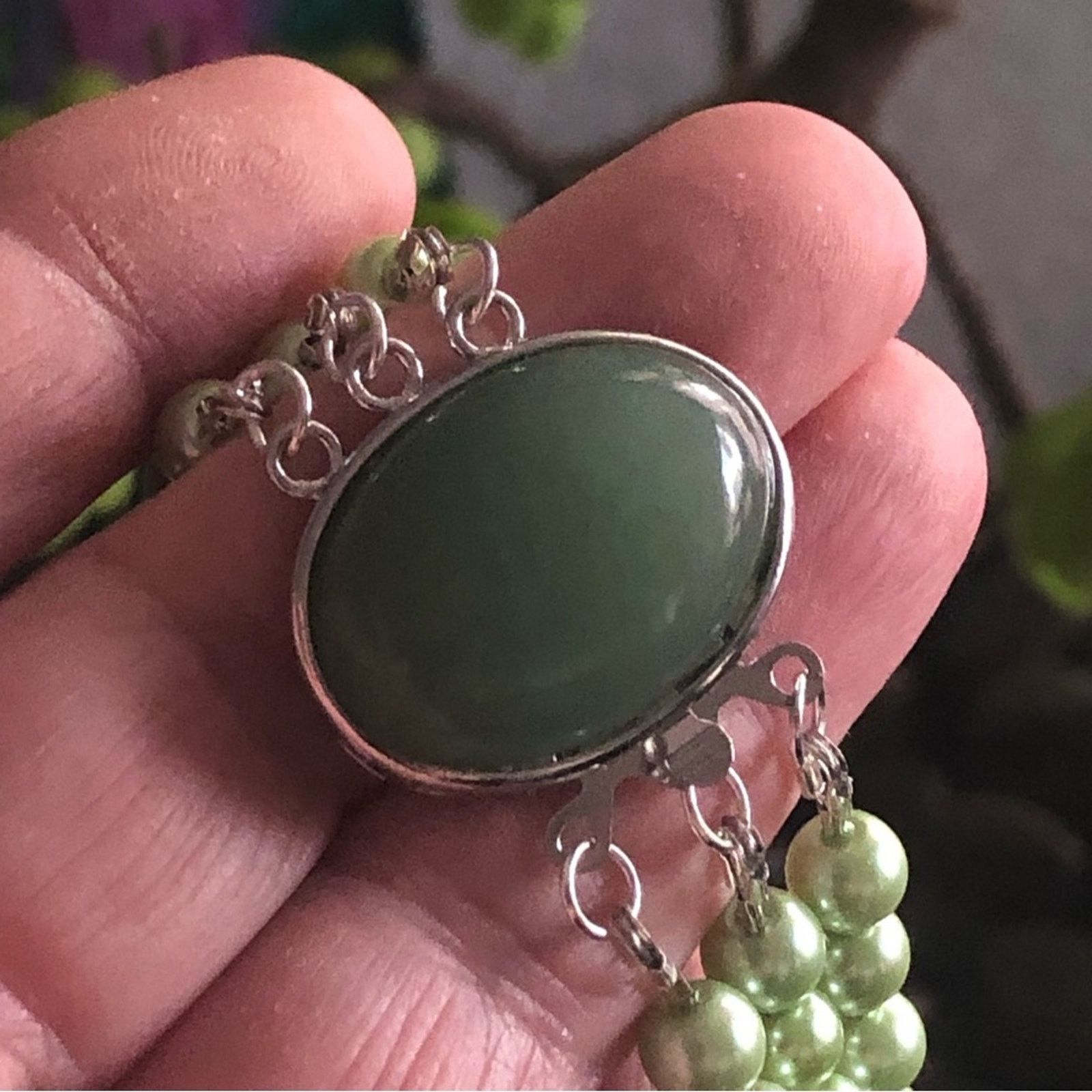 Handmade Handcrafted triple strand glass Pearl aventurine neckla Size ONE SIZE - 7 Thumbnail