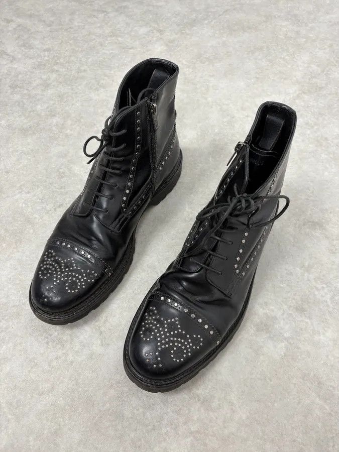 Emporio Armani 2000s Emporio Armani Studded Black Leather Boots Size US 12 / EU 45 - 3 Thumbnail