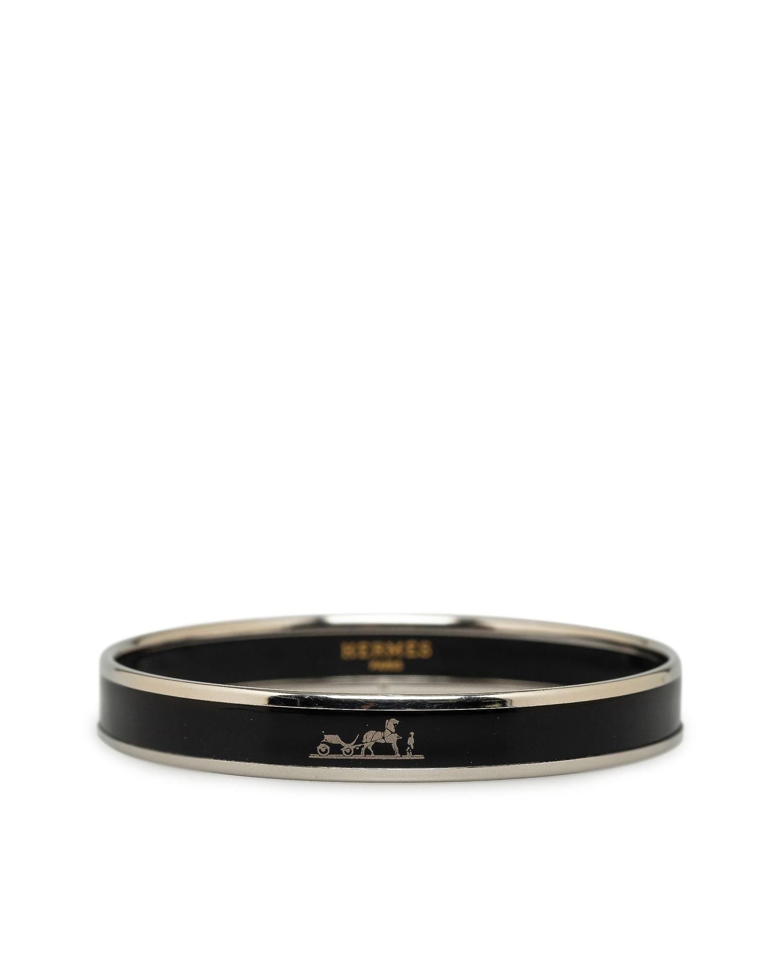 image of Hermes Printed Metal Narrow Bangle Bracelet in Black, Women's