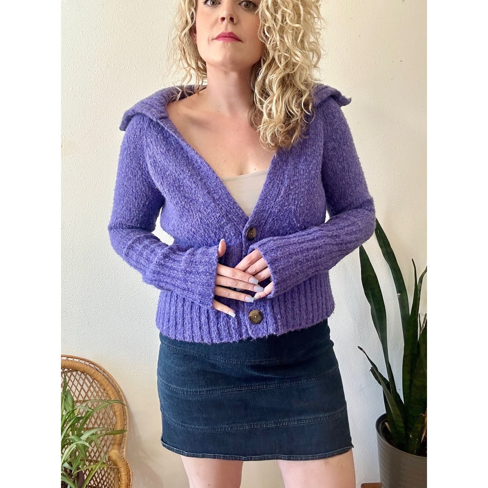 Jones New York Y2K Deep Periwinkle Collared Cardigan size medium Size M / US 6-8 / IT 42-44 - 1 Thumbnail