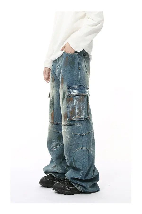 VIBE Hand-painted graffiti heavy-duty multi-pocket work jeans Size US 32 / EU 48 - 2 Thumbnail