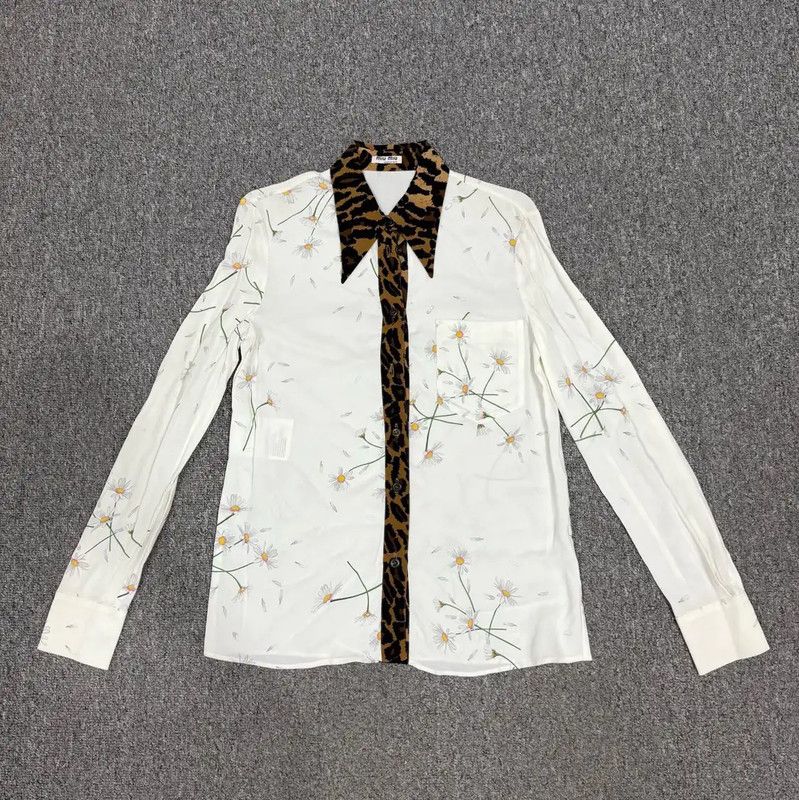 Miu Miu Miu Miu White Cotton Floral Shirt 0089 Size XS / US 0-2 / IT 36-38 - 1 Thumbnail