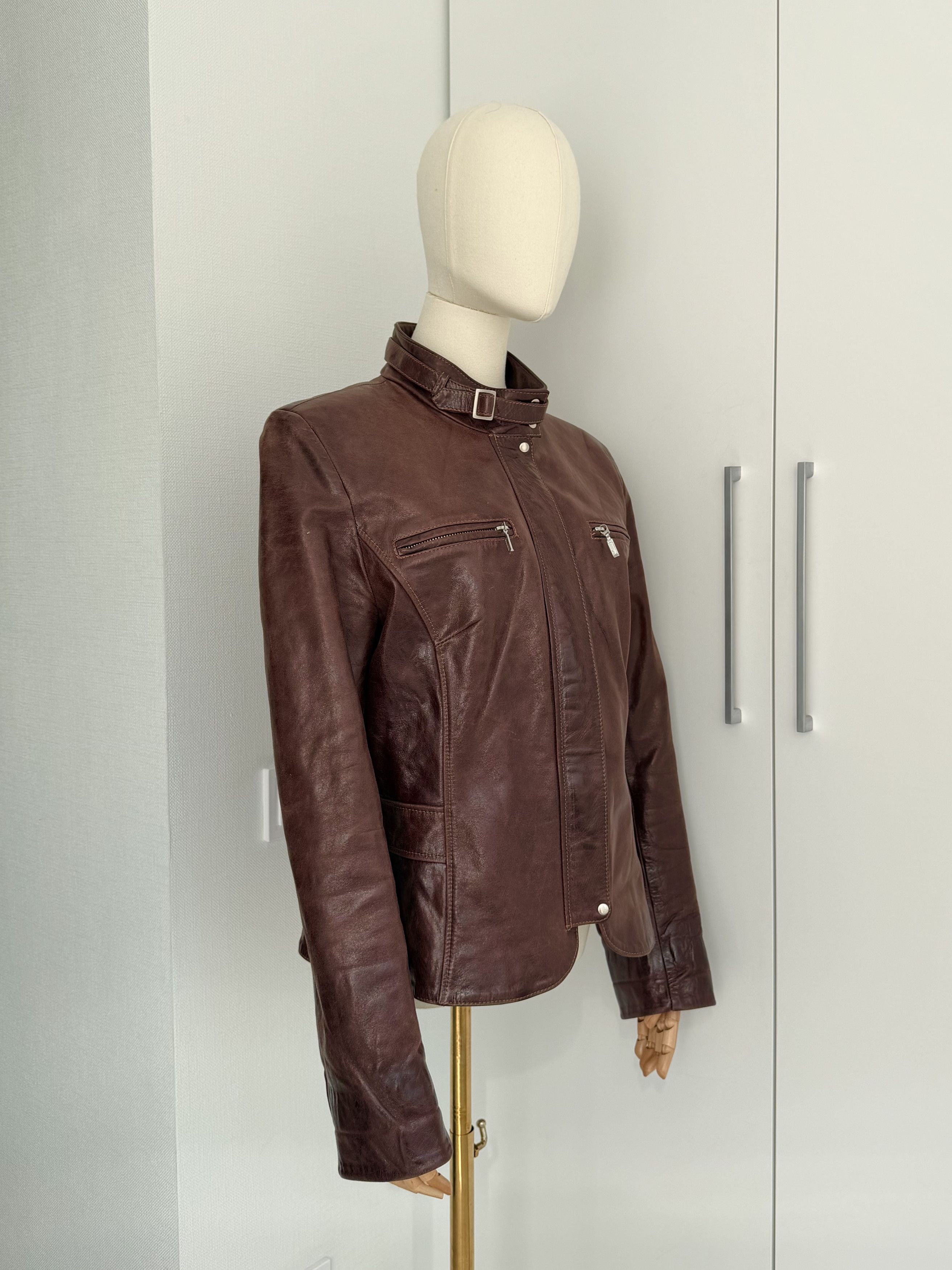 Genuine Leather Leather Biker Moto Jacket Womens L Fitted Y2K Zip Minimalist Size L / US 10 / IT 46 - 2 Thumbnail