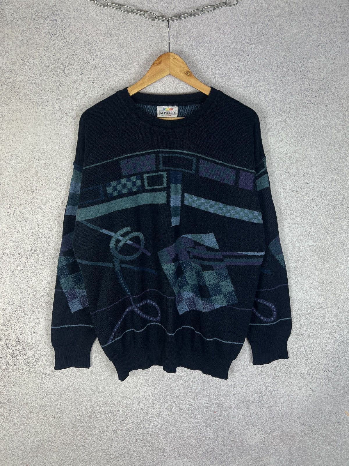 Vintage Vintage Monello Abstract Pattern Lana Wool Sweater Size US L / EU 52-54 / 3 - 1 Thumbnail