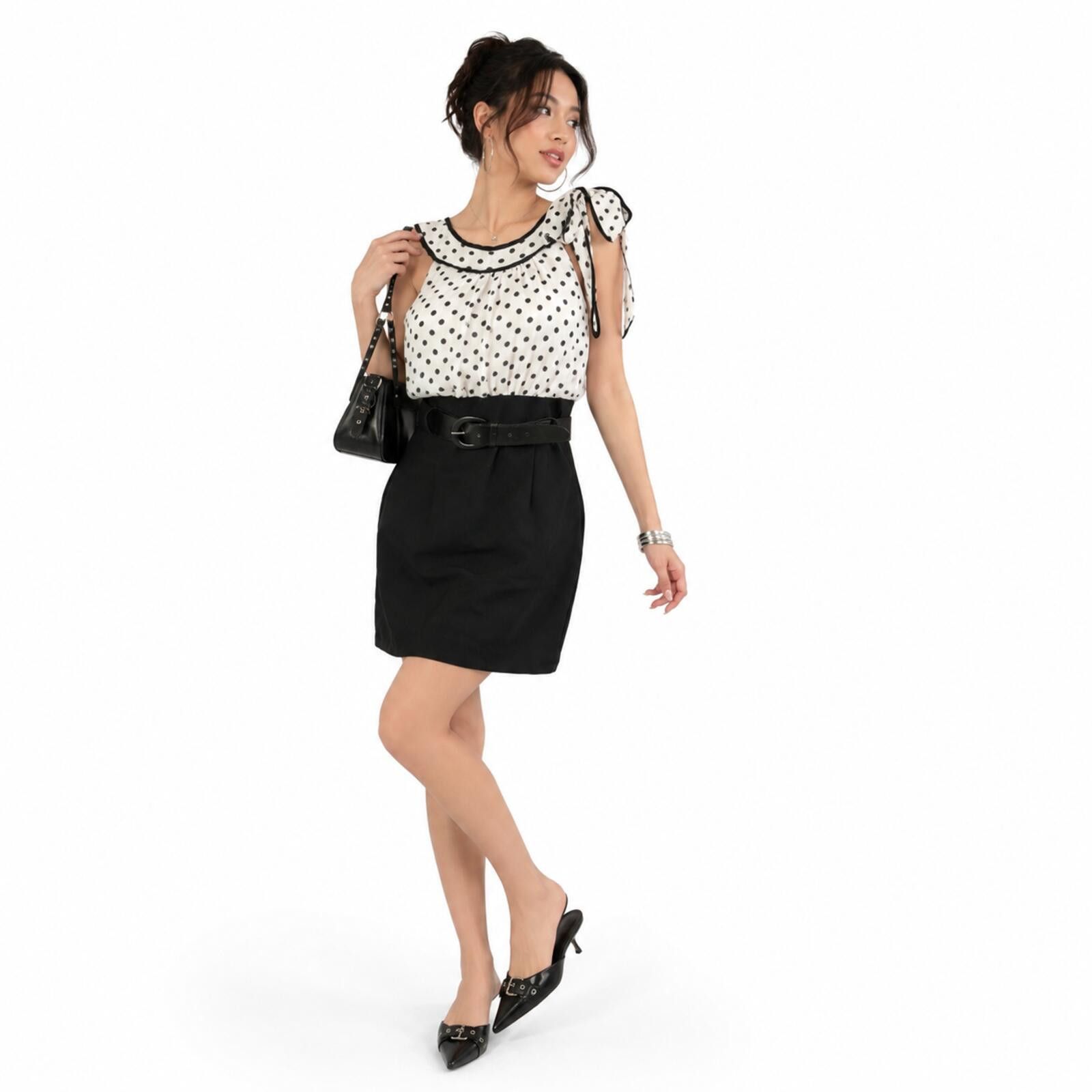 Other Y2K Polka Dot Belted Mini Dress Coquette Office Siren. 13 Size ONE SIZE - 1 Thumbnail