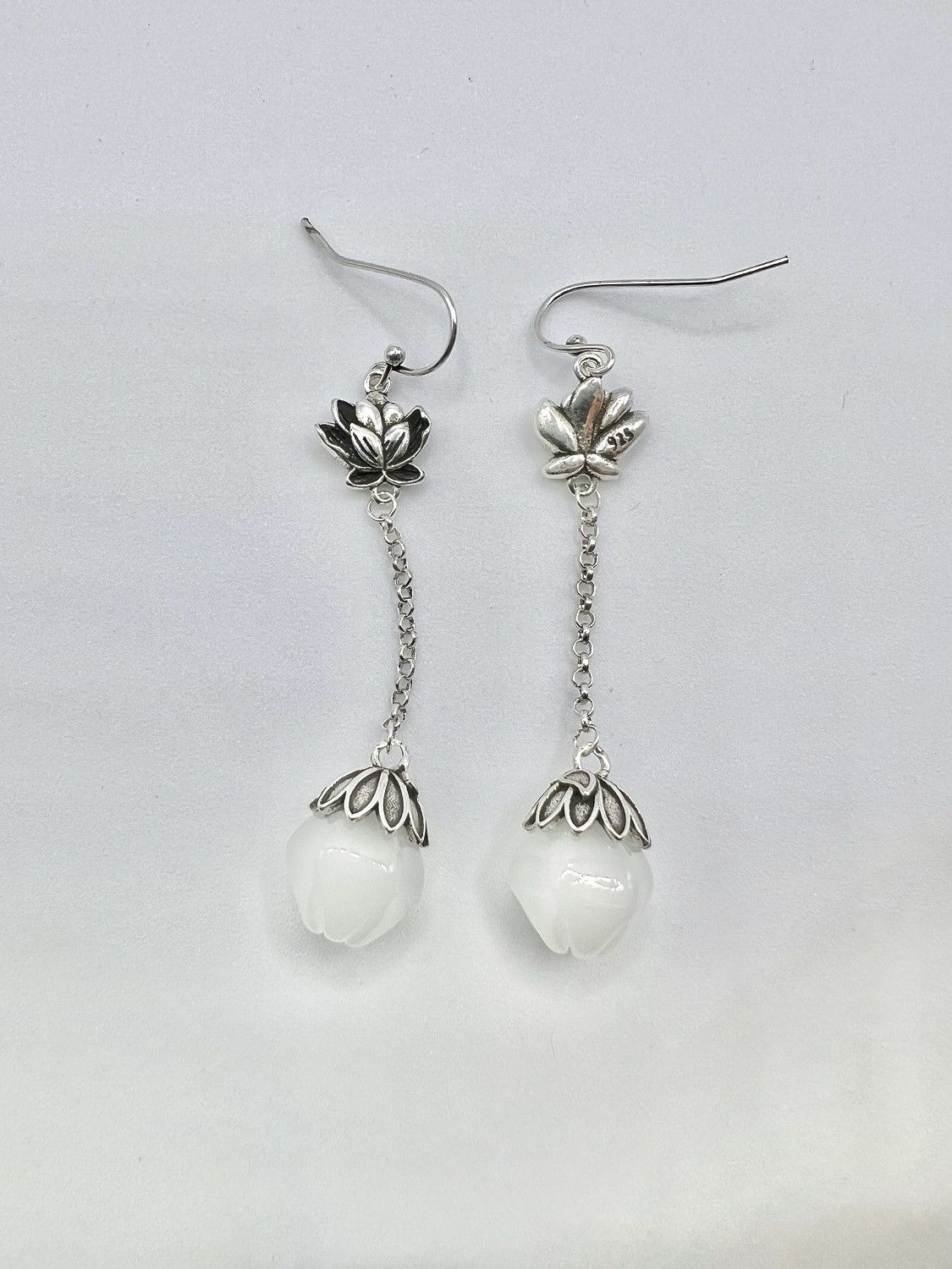 Jewelry White Jade Silver Dangle Earrings Size ONE SIZE - 4 Thumbnail