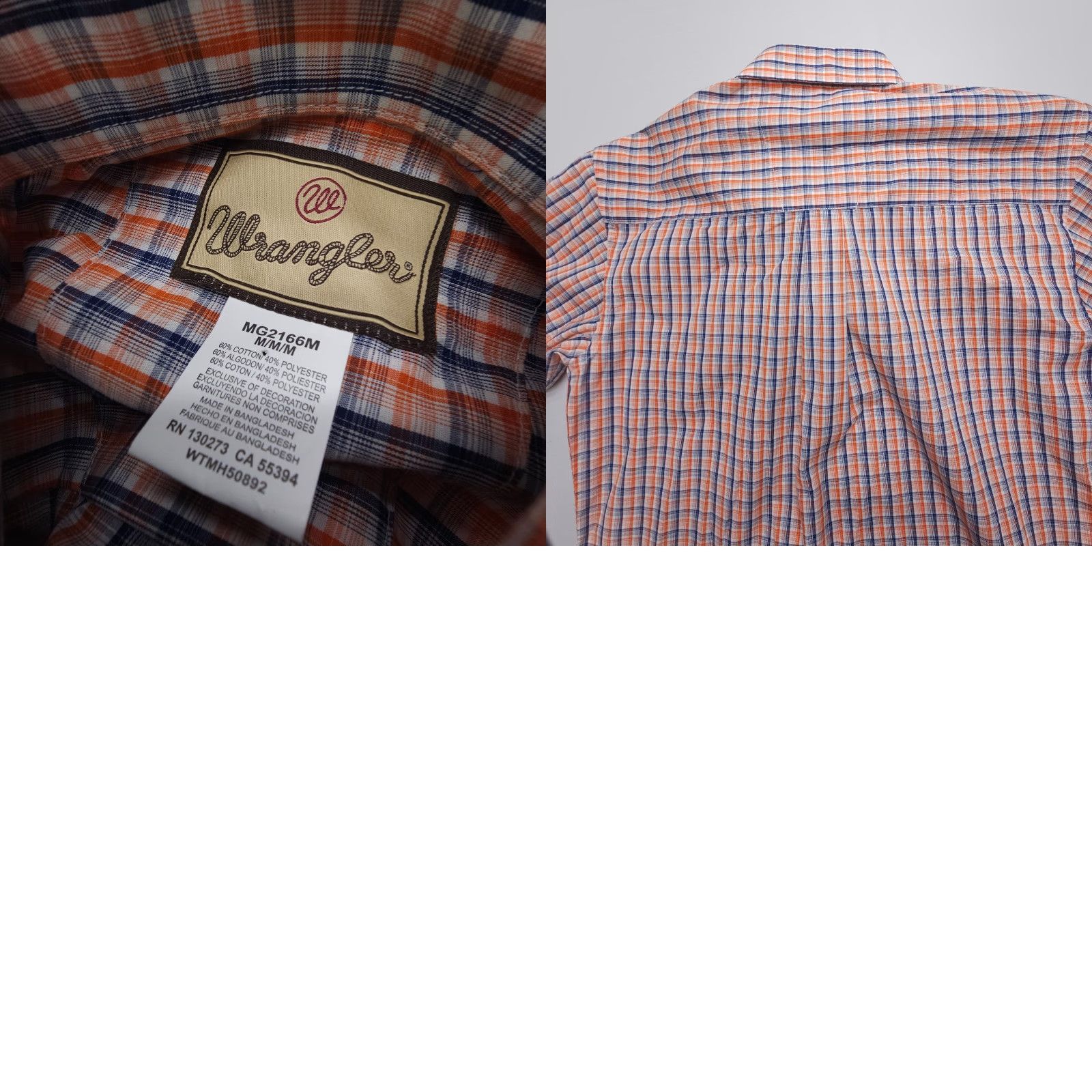 Wrangler Wrangler Button-Down Shirt Mens Medium Plaid Western Long Sleeve Workwear Orange Cotton Blend Button-Up Casual Mens Shirt Size US M / EU 48-50 / 2 - 8 Thumbnail