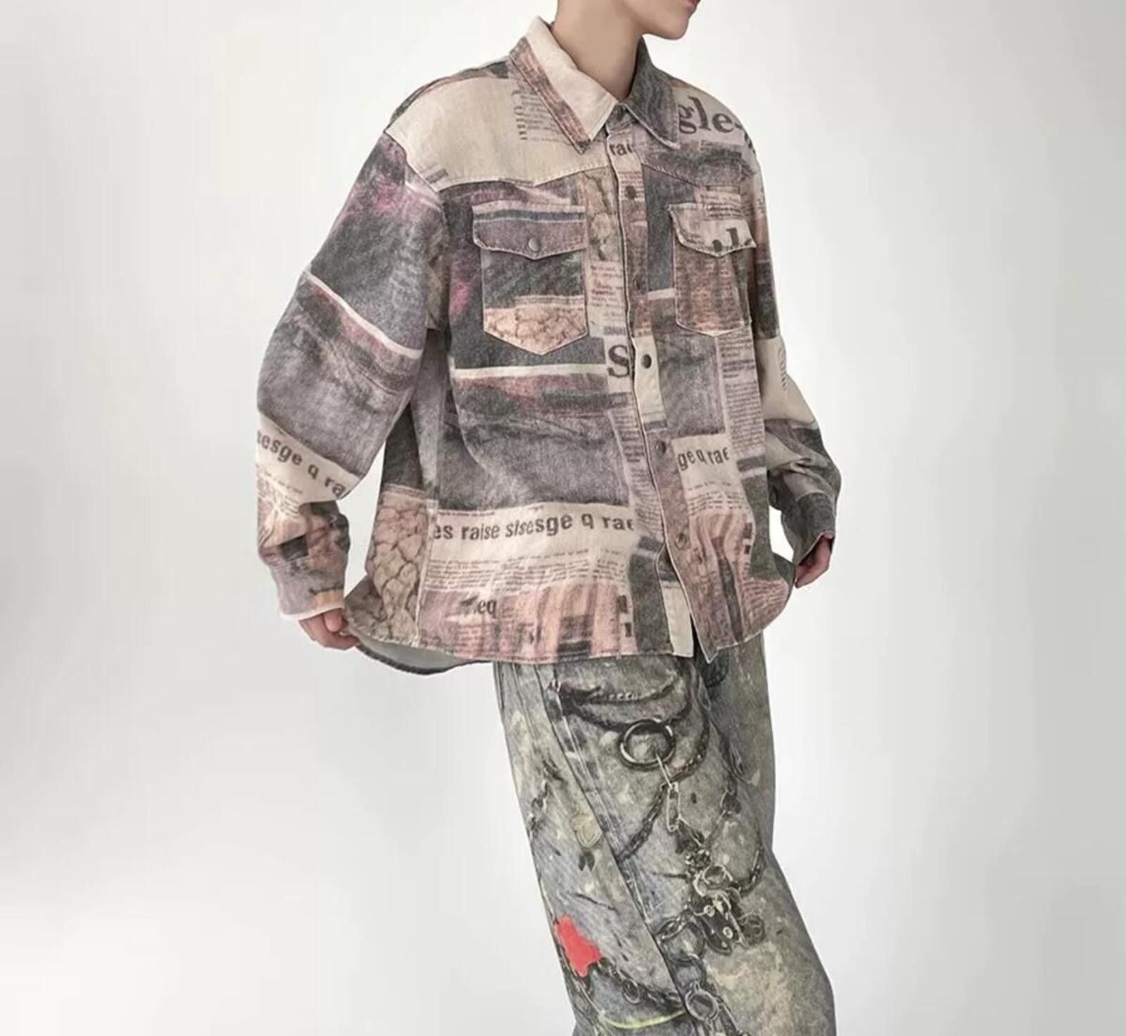 Other Newspaper Print Vintage Wash Denim Jacket — Boxy Fit Size US M / EU 48-50 / 2 - 2 Thumbnail