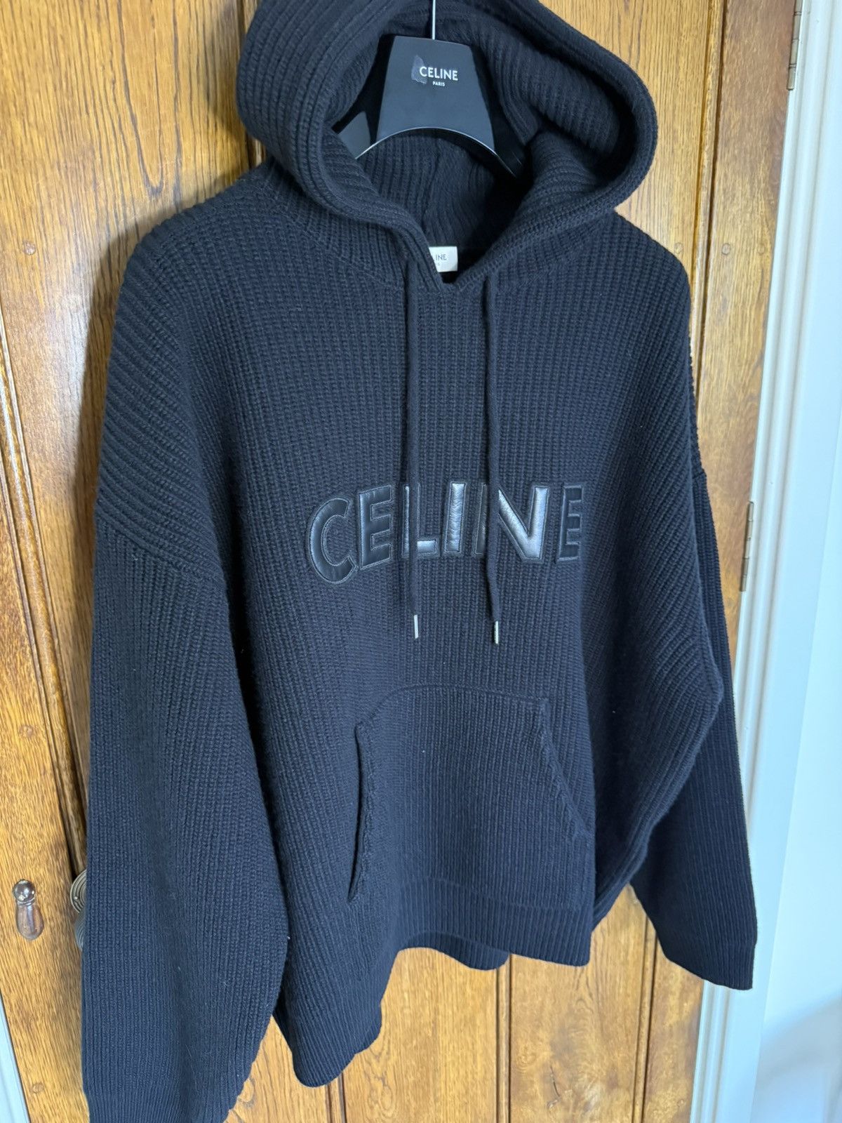 Celine $2k Celine hoodie sweater leather logo black wool Hedi S M Size US S / EU 44-46 / 1 - 13 Thumbnail