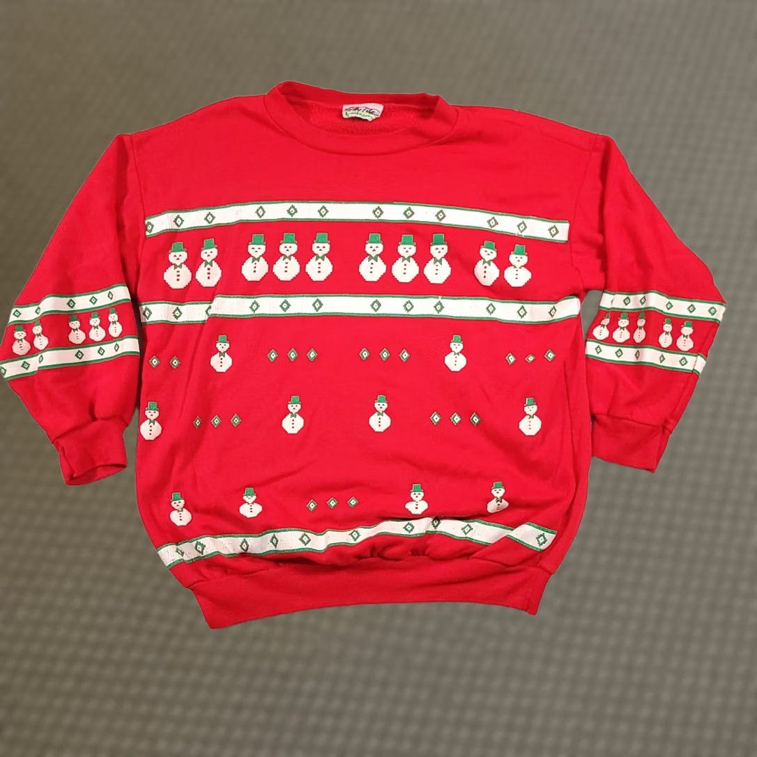 Vintage VINTAGE Sky Lite Sweater Mens Medium Red Snowman Christmas Pullover Made USA 80s Size US M / EU 48-50 / 2 - 1 Thumbnail