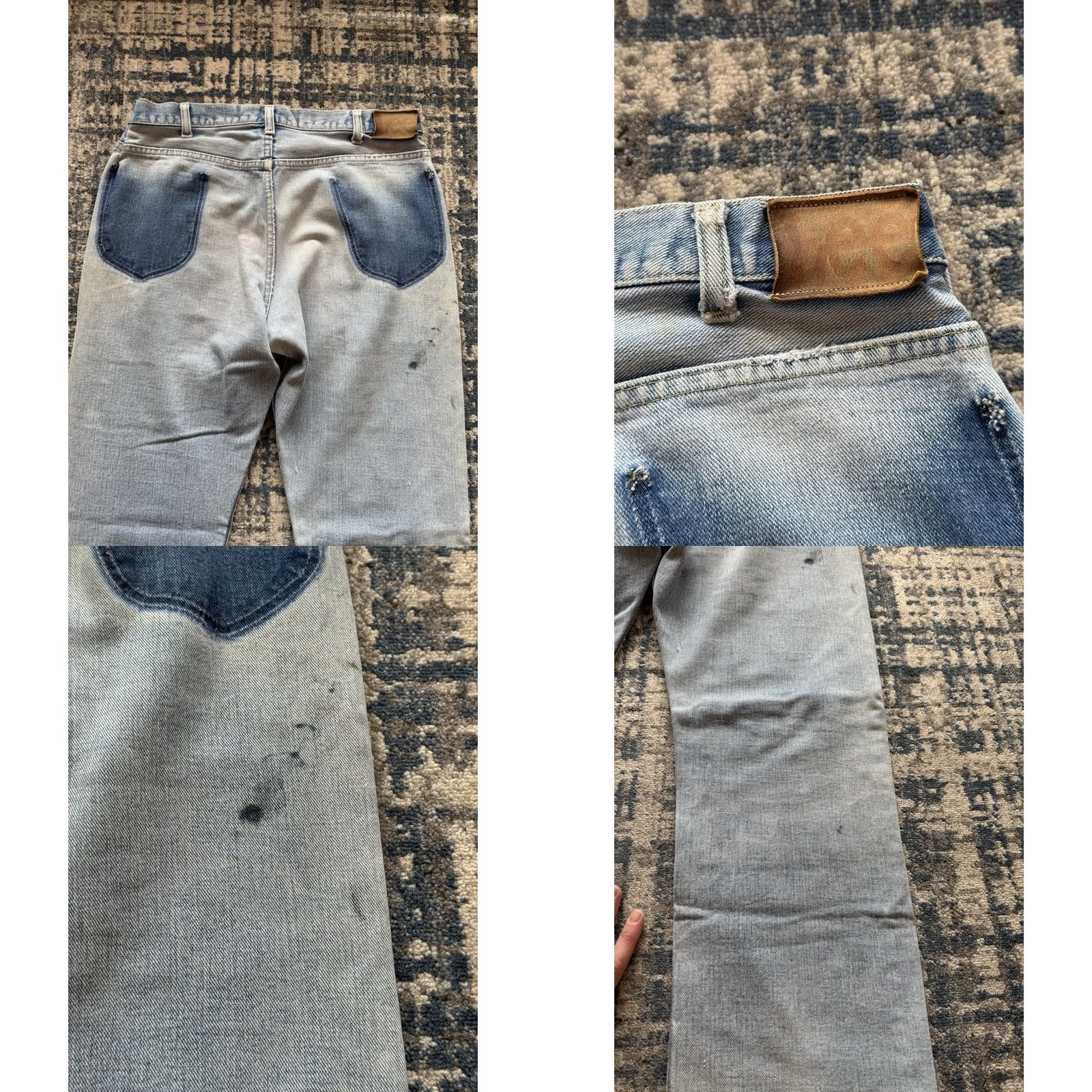 Lee VINTAGE Lee Riders Denim Jeans 70s Distressed Patchwork 33W 31L Blue Scovill Zipper Mens/Boys Jeans Size US 33 - 11 Thumbnail