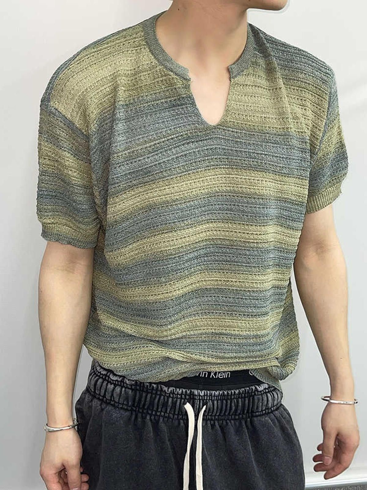 Vintage Green Striped Short Sleeve Shirt Size US M / EU 48-50 / 2 - 1 Thumbnail