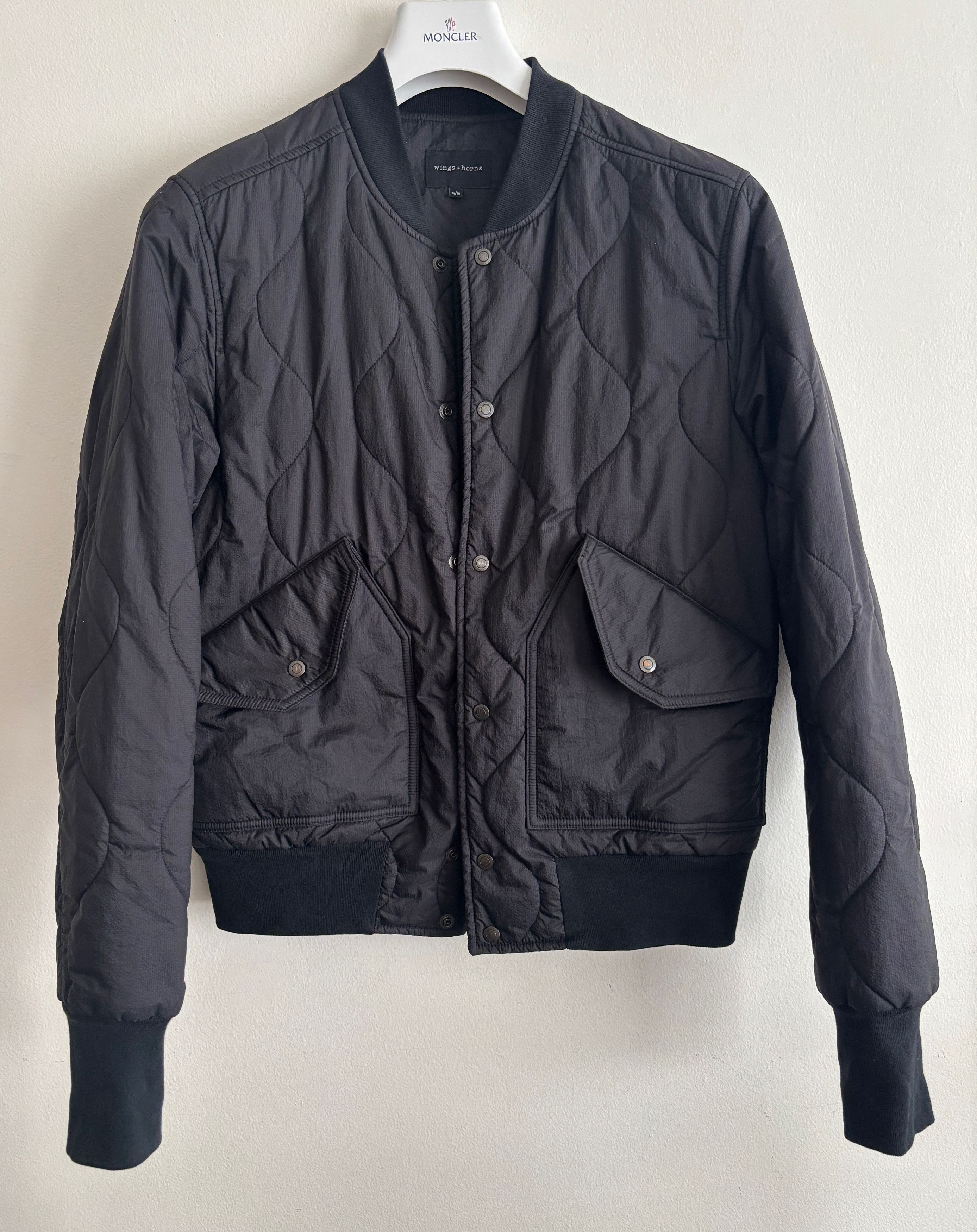 $ Black Nylon Quilted Primaloft Combat Bomber Jacket - Small