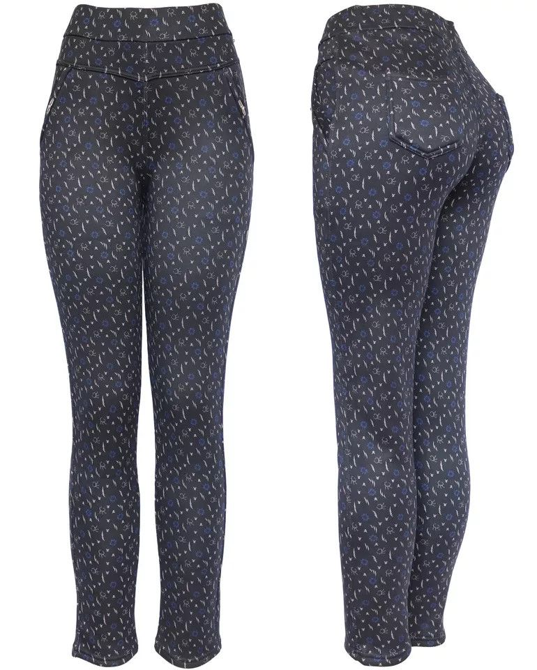 The Unbranded Brand Women's Pattern Floral Super Thick Plush Lined Winter Pants Size 26" / US 2 / IT 38 - 2 Thumbnail