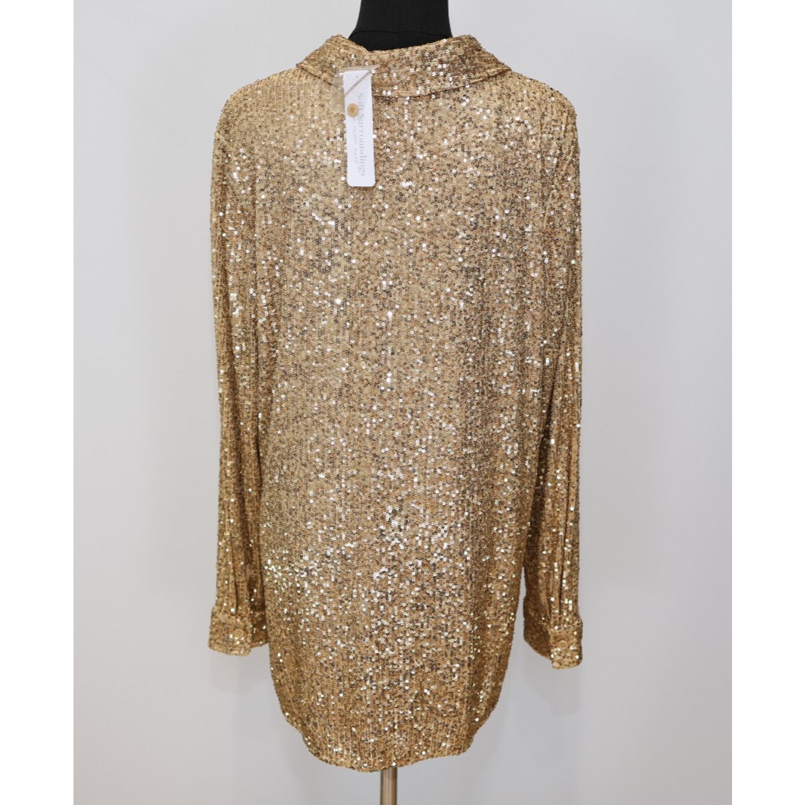 Soft Surroundings SOFT SURROUNDINGS Collared Gold Sequin Blouse Size L Size L / US 10 / IT 46 - 5 Thumbnail