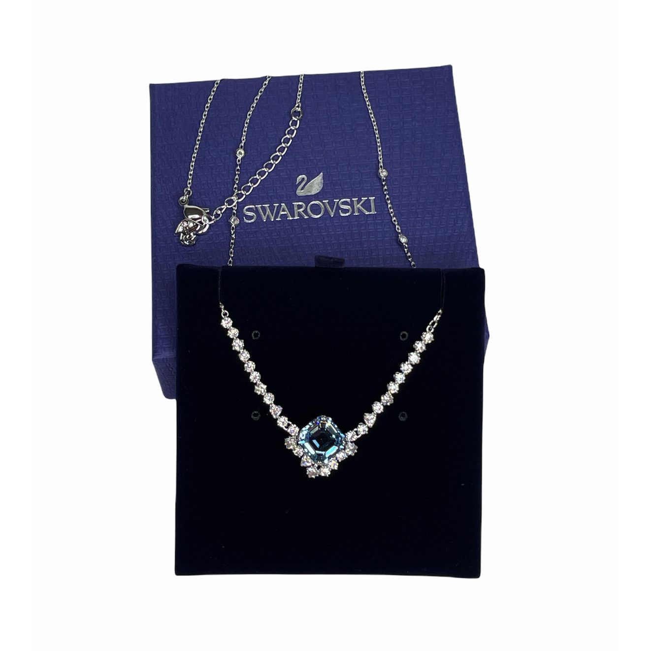 image of Swarovski Sparkling Necklace Aqua, Rhodium Plated in Silver, Men's