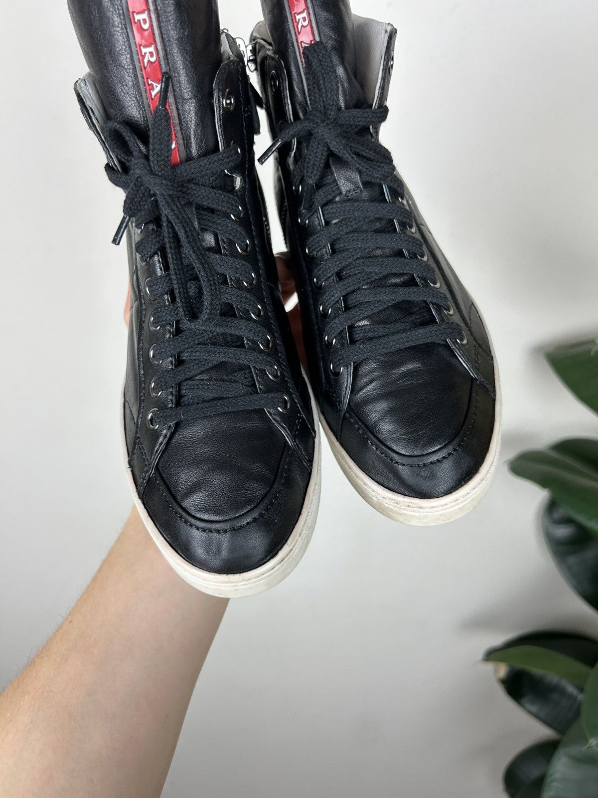 Prada vintage red stripe leather shoes