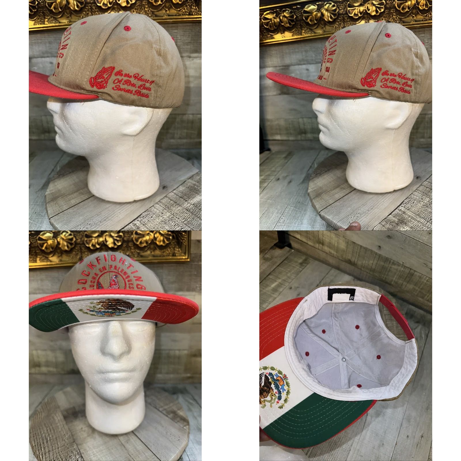 Vintage Unbranded Cockfighting Mexico USA Snapback Hat Cap Beige Beige Tan crown / red brim Men One Size Adjustable snapback Size ONE SIZE - 8 Thumbnail