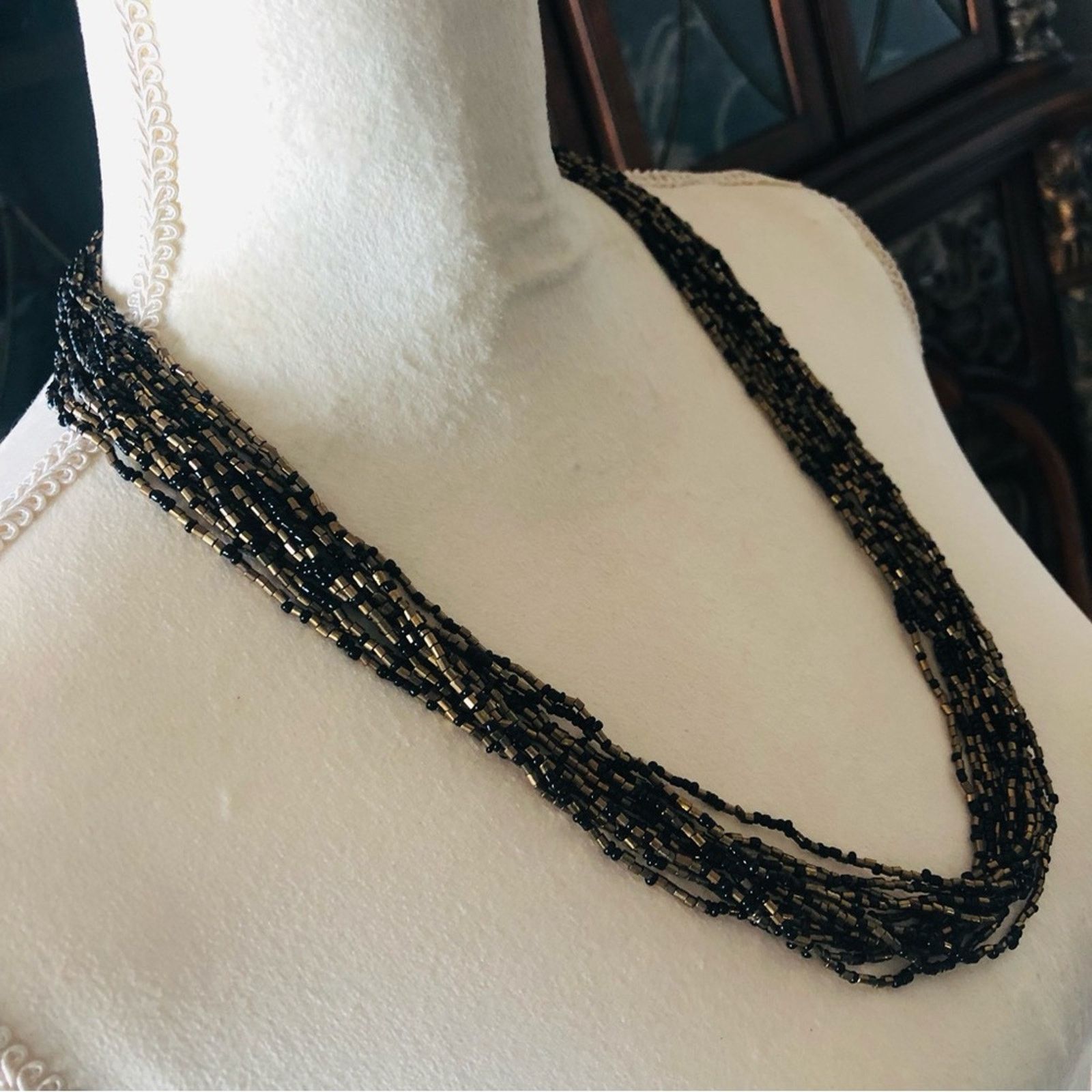 Vintage Vintage 90s gold and black multi strand seed bead necklace Size ONE SIZE - 3 Thumbnail