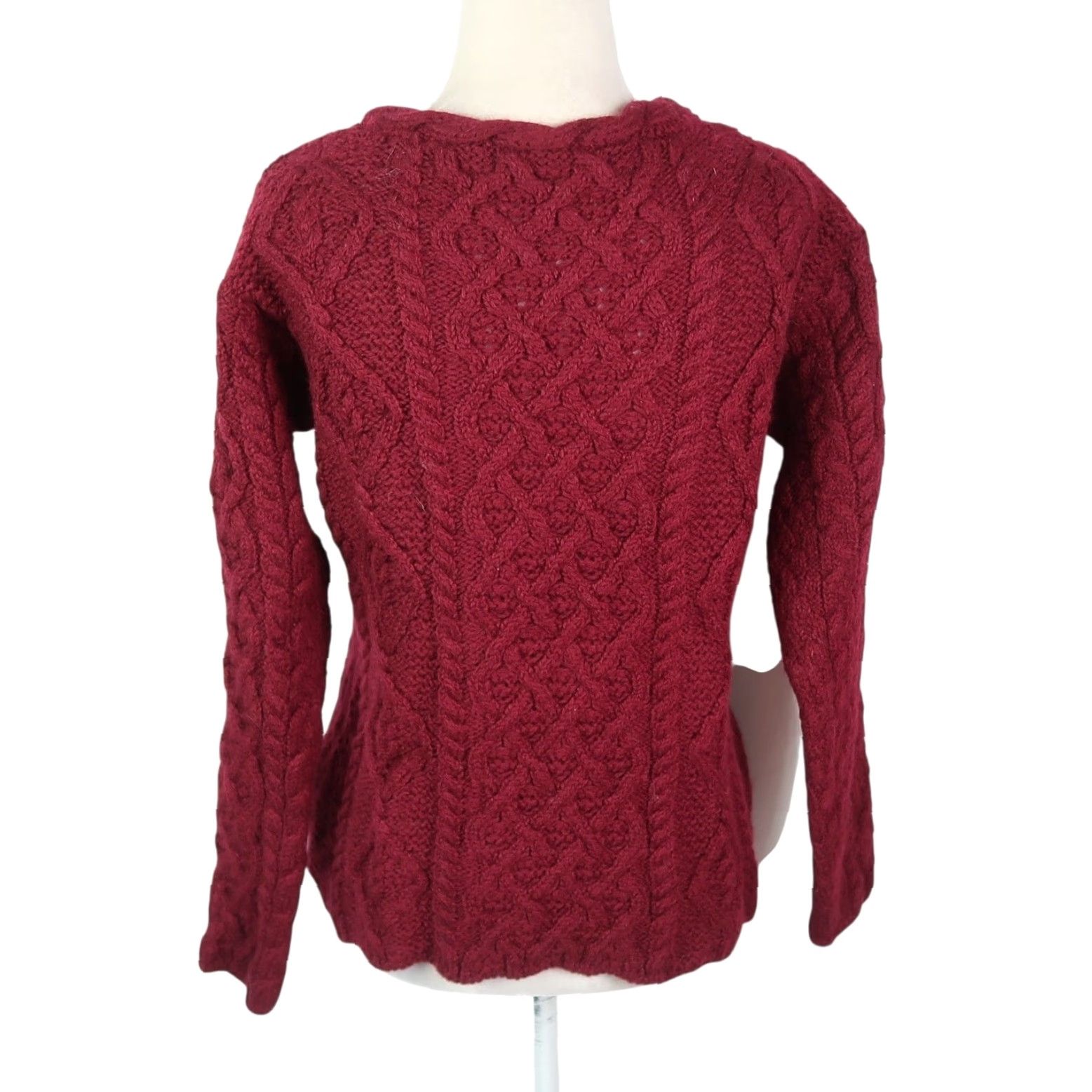 Vintage Irelands Eye Knitwear Lambay Lattice Cable Aran Sweater Burgundy Wool Knit Crew Neck Long Sleeve Women Size S Regular Size S / US 4 / IT 40 - 4 Thumbnail