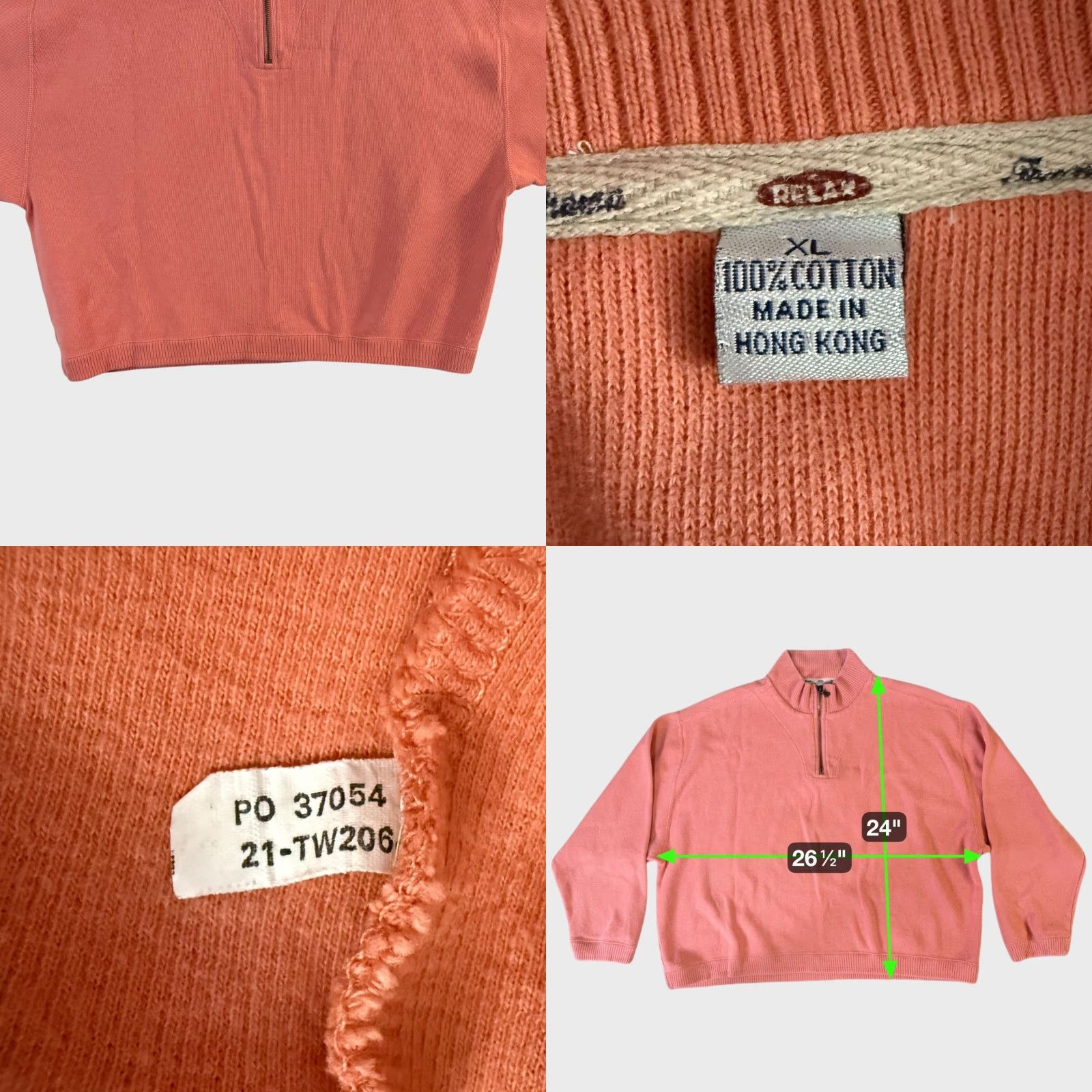 Tommy Bahama Tommy Bahama Sweater Women’s XL Orange 100% Cotton Knit Quarter-Zip Pullover Size XL / US 12-14 / IT 48-50 - 8 Thumbnail