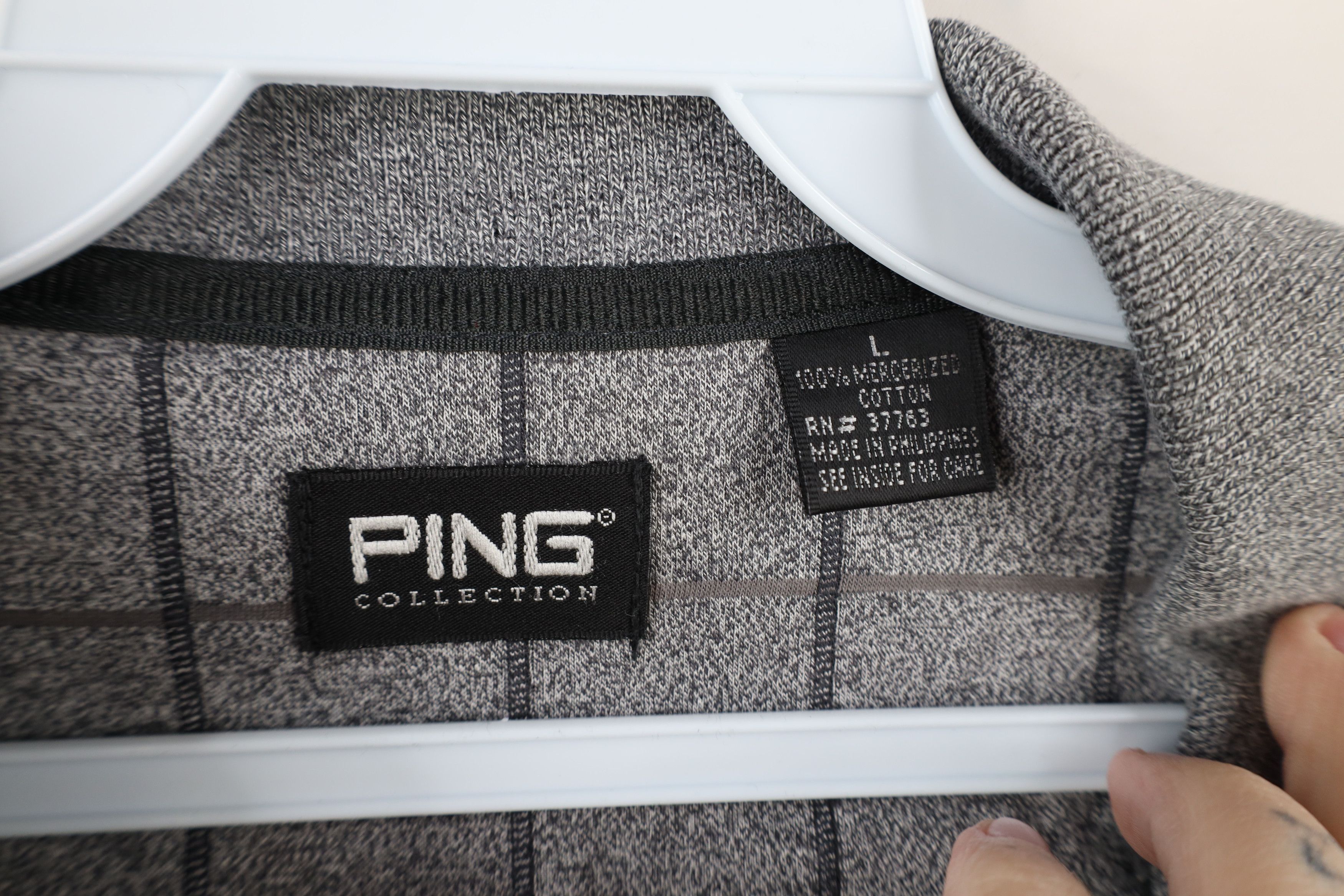 PING × Vintage Vintage 90s Ping Golf Knit Collared Golfing Polo Shirt Gray Size US L / EU 52-54 / 3 - 6 Thumbnail