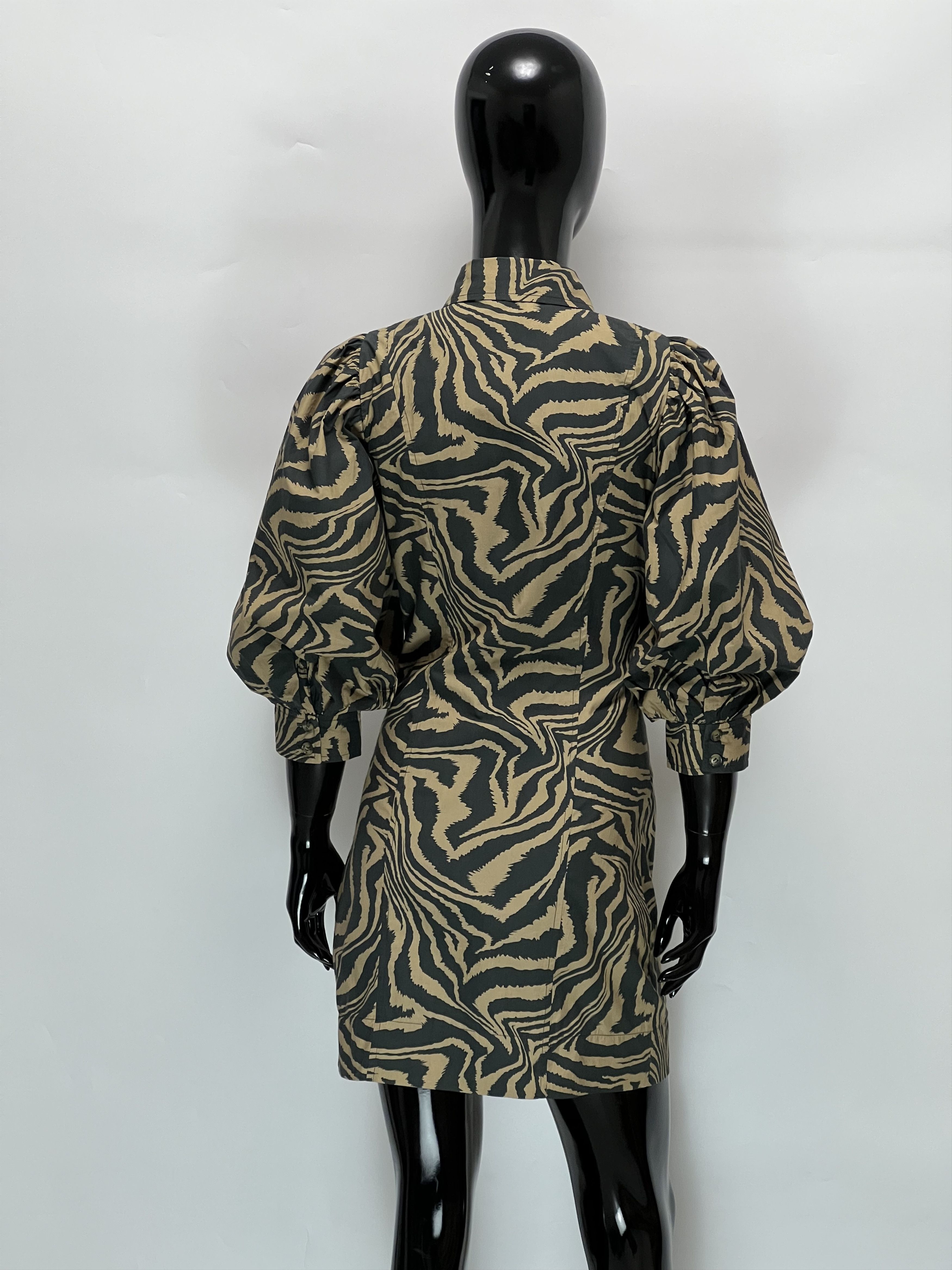 Ganni Ganni Cotton Button Up Puff Sleeves Mini Dress Zebra Print Size XS / US 0-2 / IT 36-38 - 3 Thumbnail