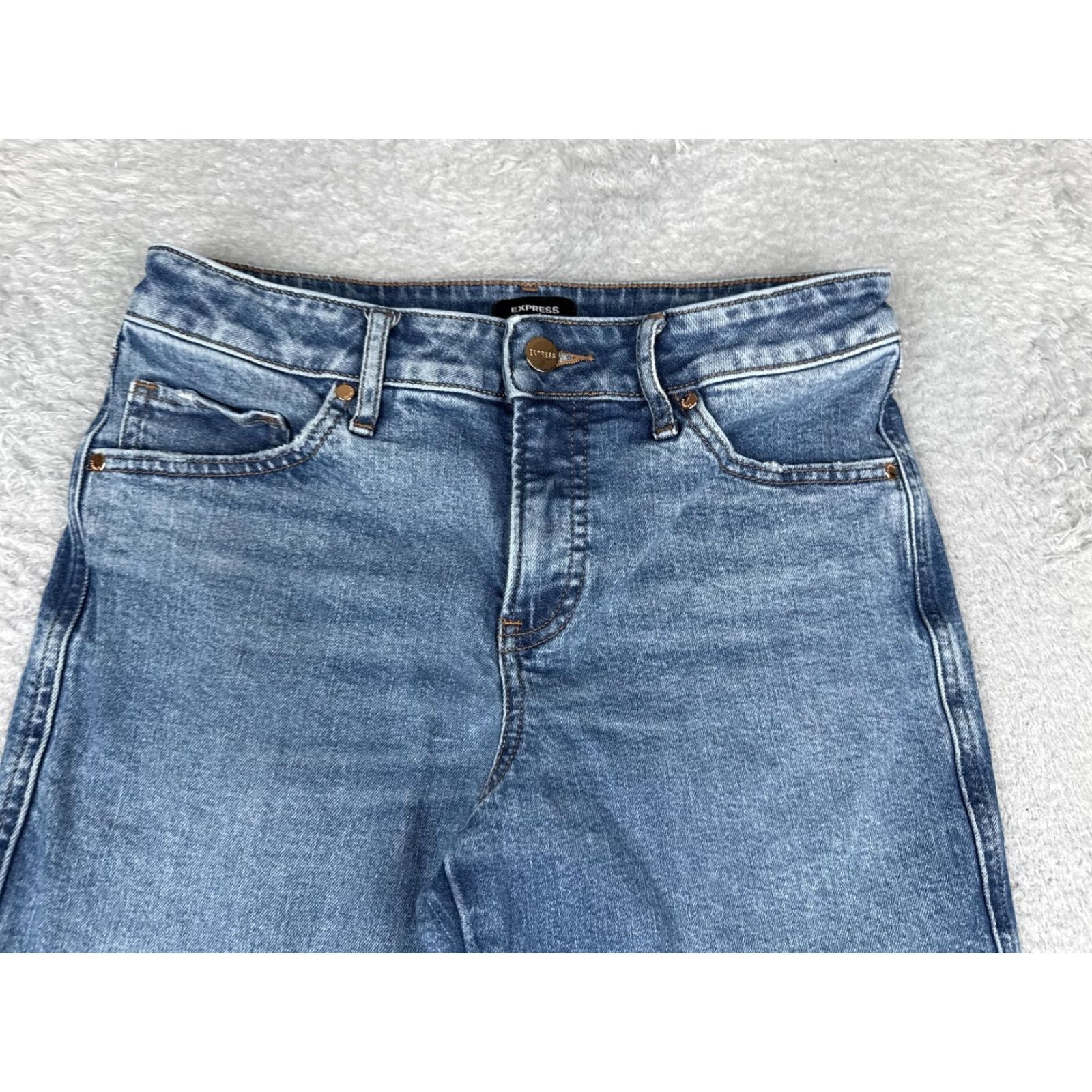 Express Express Jeans Womens 90s Ankle Boot Mid Rise Cropped Bootcut Denim 28x23 Blue 4S Stretch Cotton Spandex Regular 5-Pocket Zipper Button Size 27" / US 4 / IT 40 - 4 Thumbnail