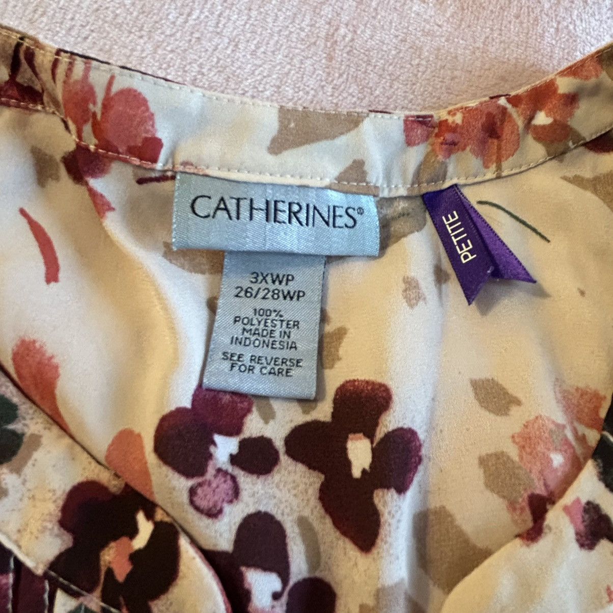 Other Catherines Georgette Pintuck cream floral 3/4 sleeve 3XWP Size 3XL / US 20-22 - 6 Thumbnail