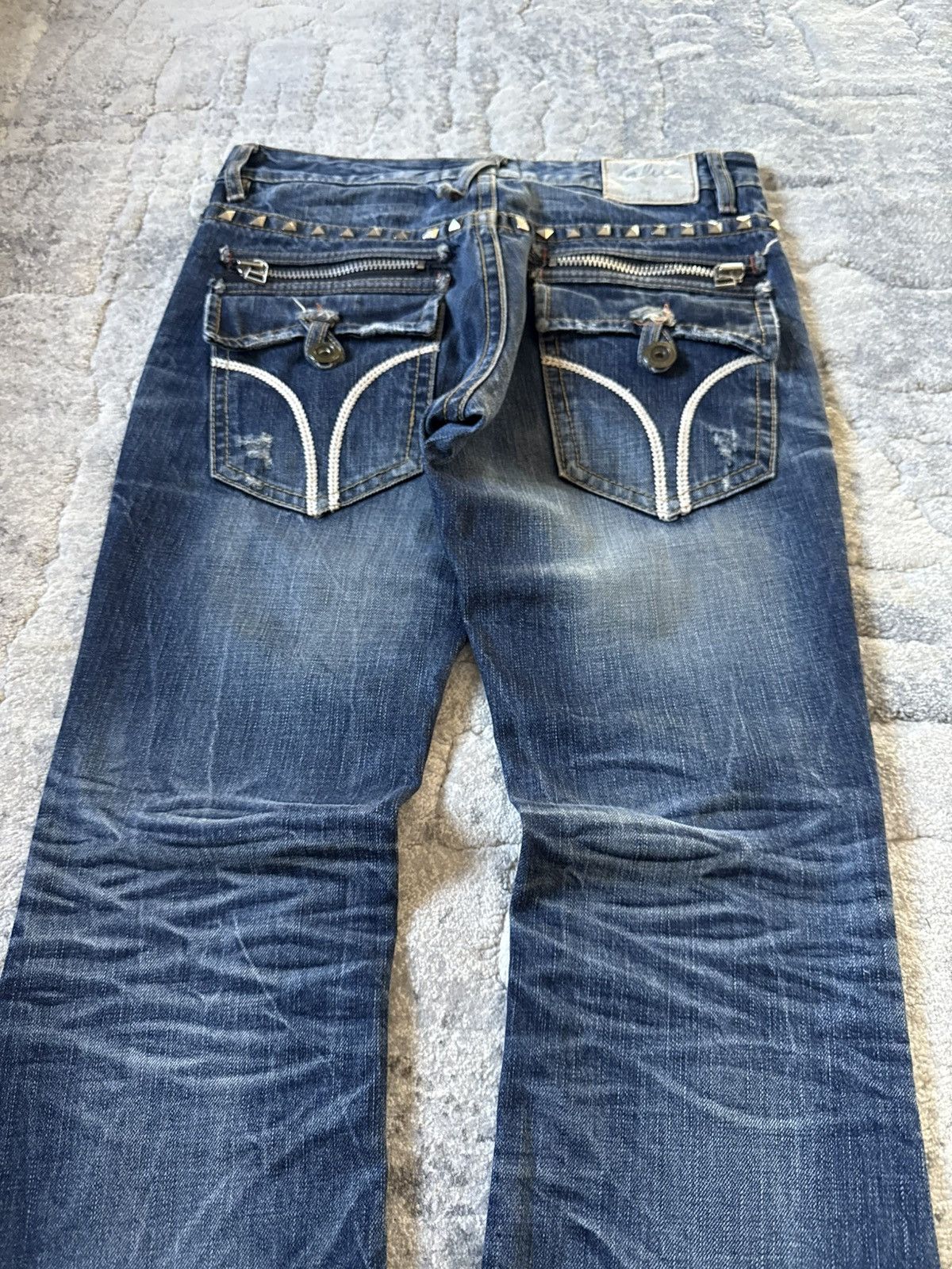 If Six Was Nine 2000s Lolita Japan Studded Pyramid Whiskers Flared Jeans Size US 30 / EU 46 - 4 Thumbnail