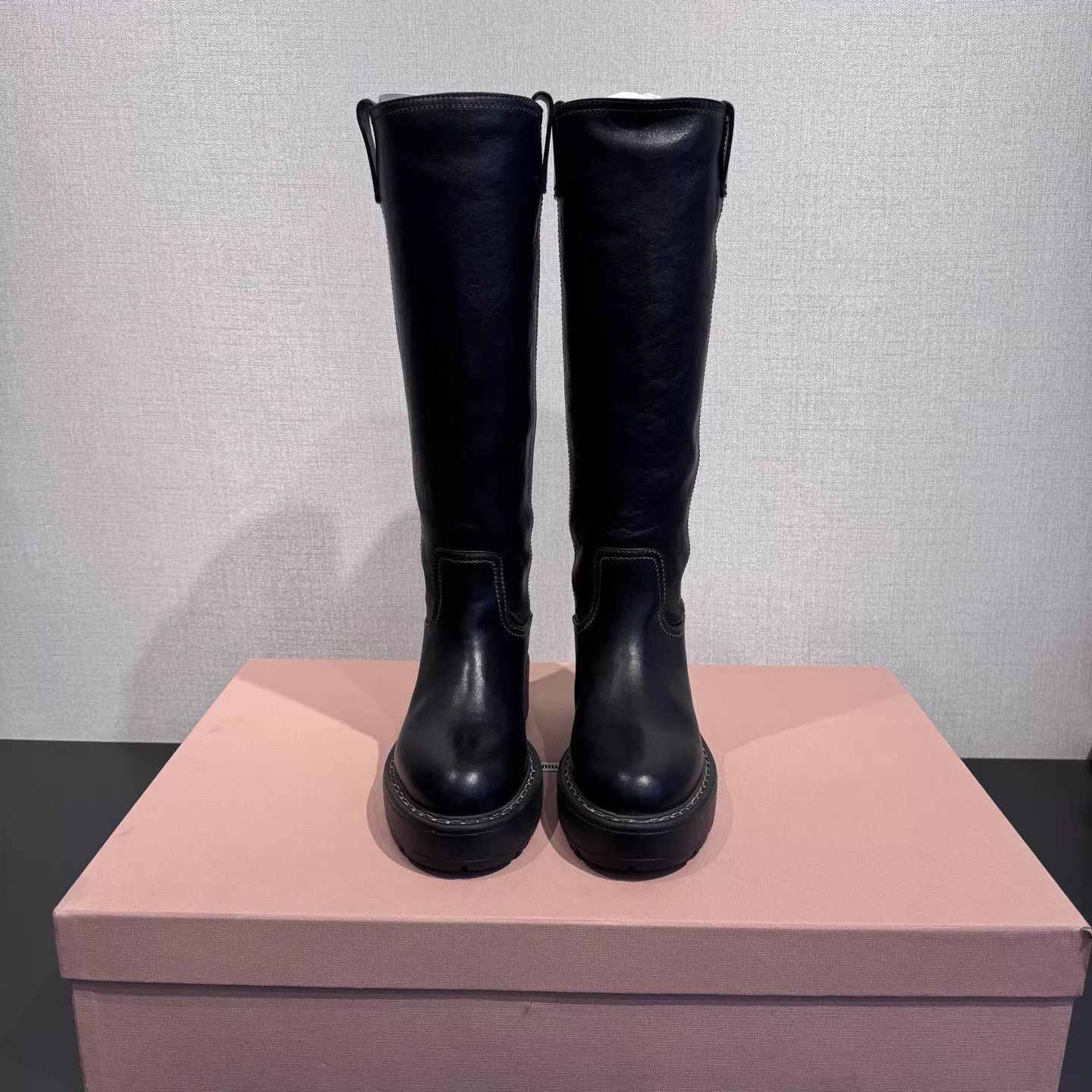 Miu Miu MIU MIU leather round toe slip knee boots W black NWT 36 Size US 5.5 / IT 35.5 - 1 Thumbnail