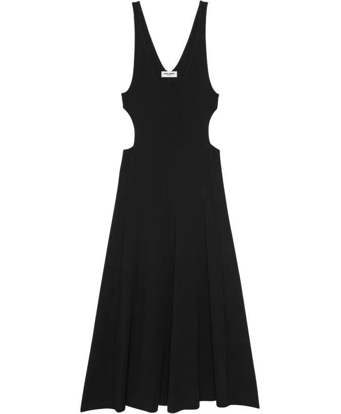 Saint Laurent Paris o1s1wg111124 Long Cut-Out Dress in Wool in Black Size M / US 6-8 / IT 42-44 - 1 Thumbnail