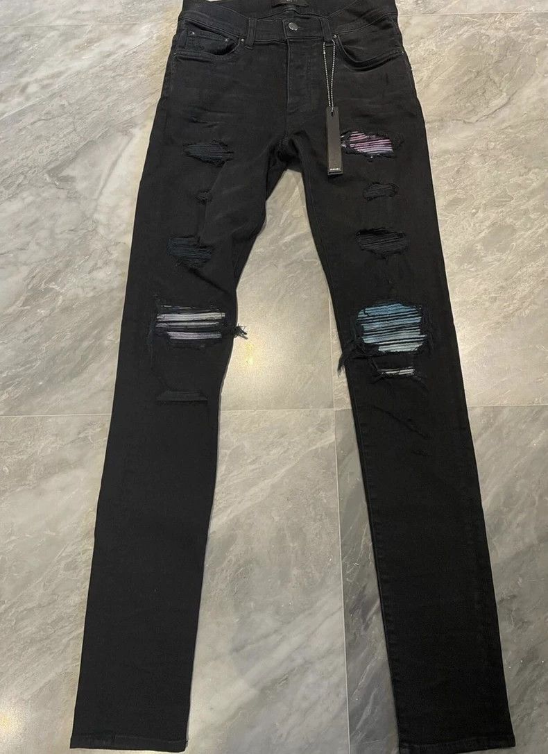 Amiri limited edition rainbow patched black denim pants